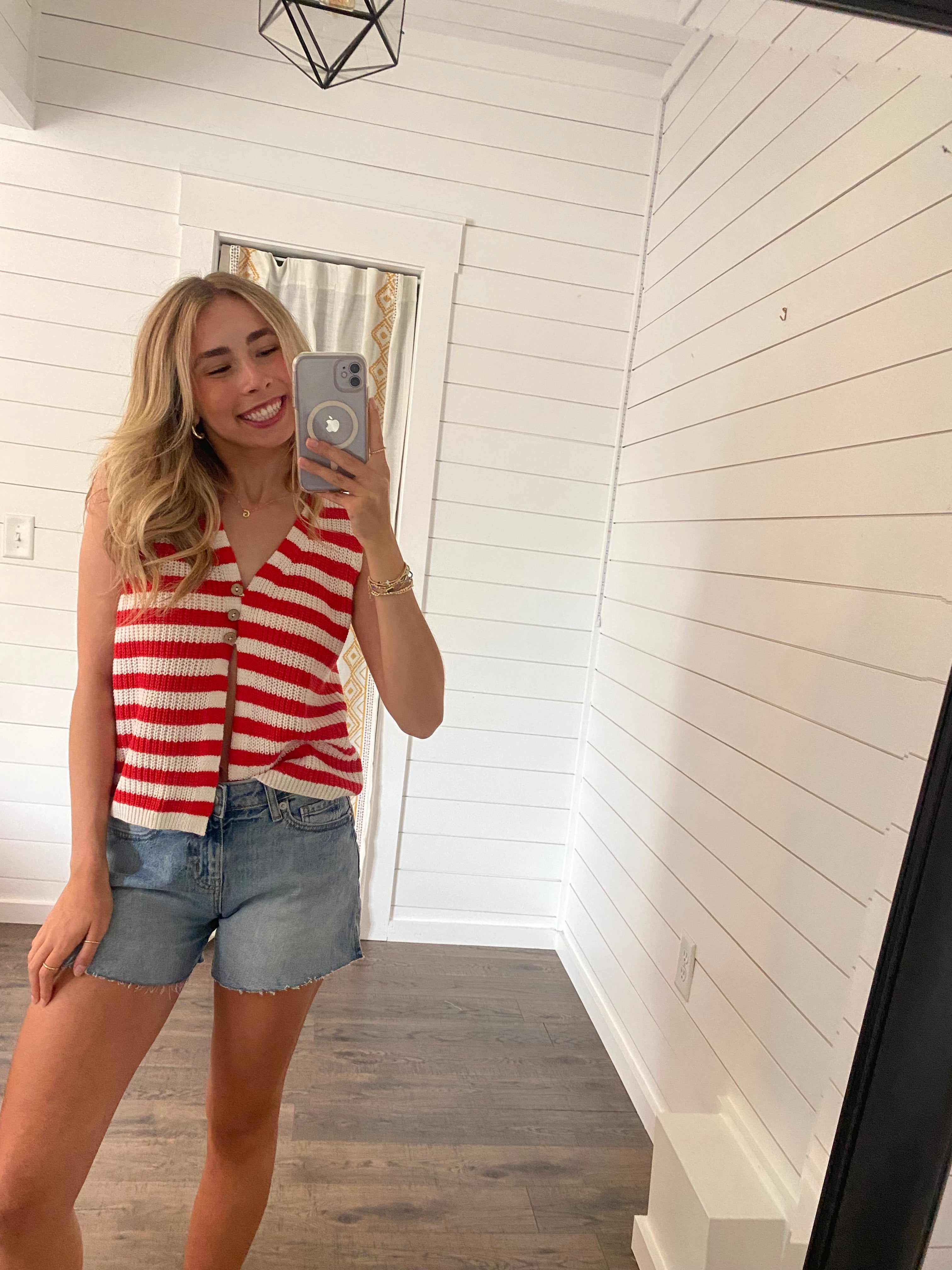 Striped Front Button Sweater