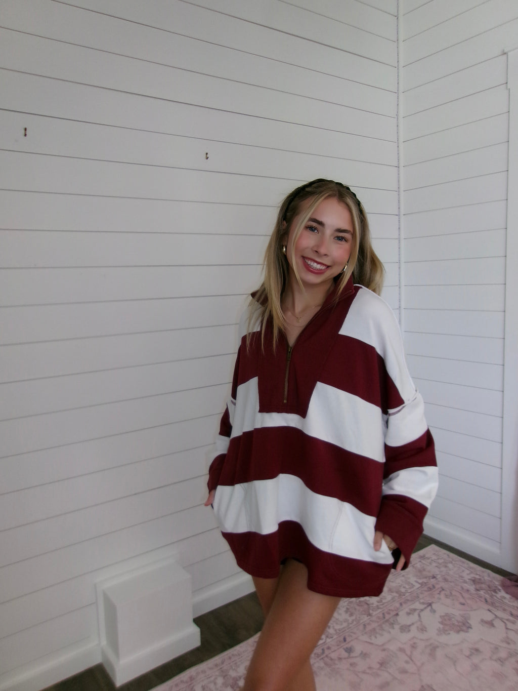 Maroon Stripe Zip Up