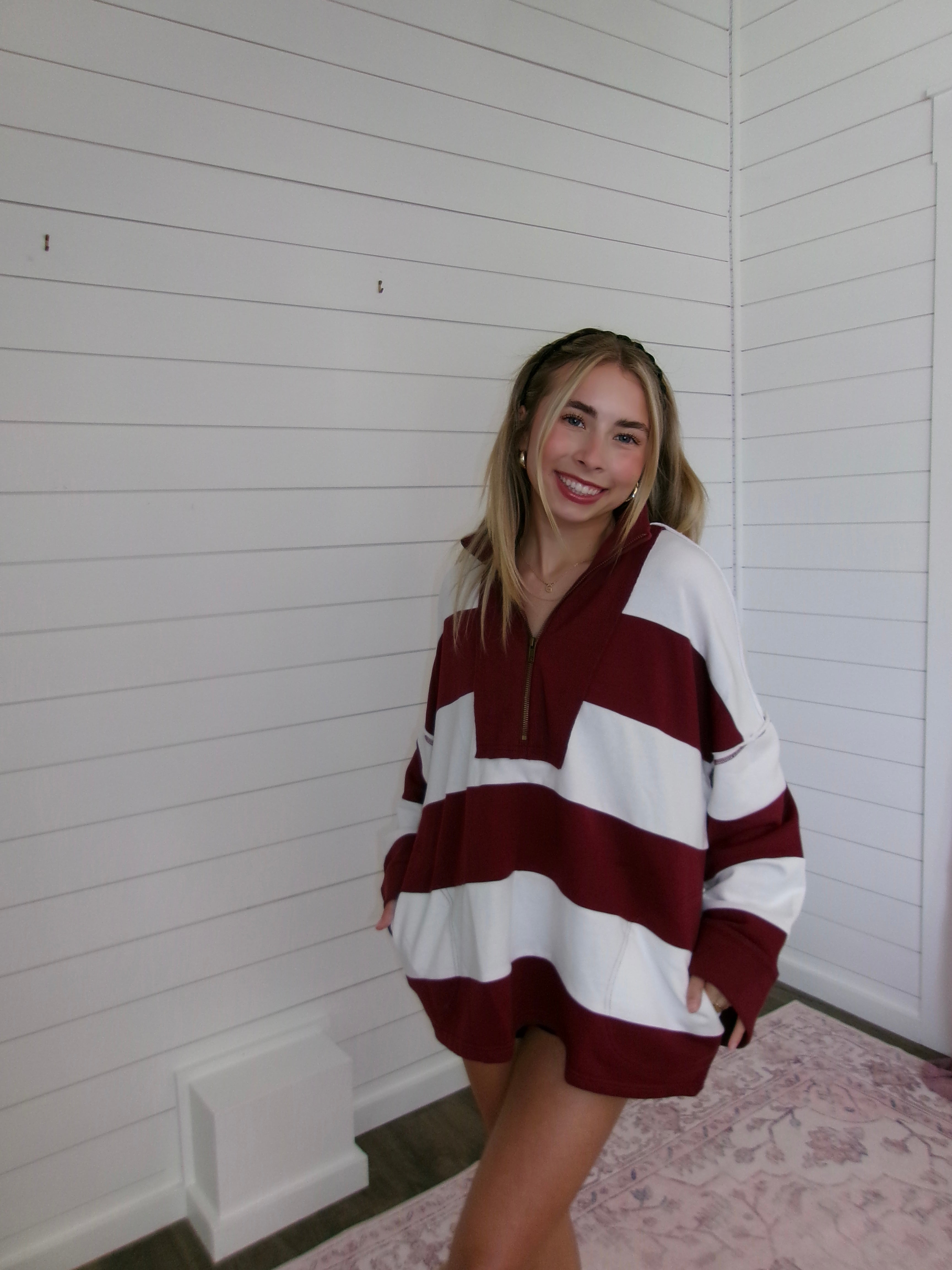 Maroon Stripe Zip Up