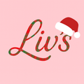 Plaid patterned 'Liv's' with a Santa hat on a pink background