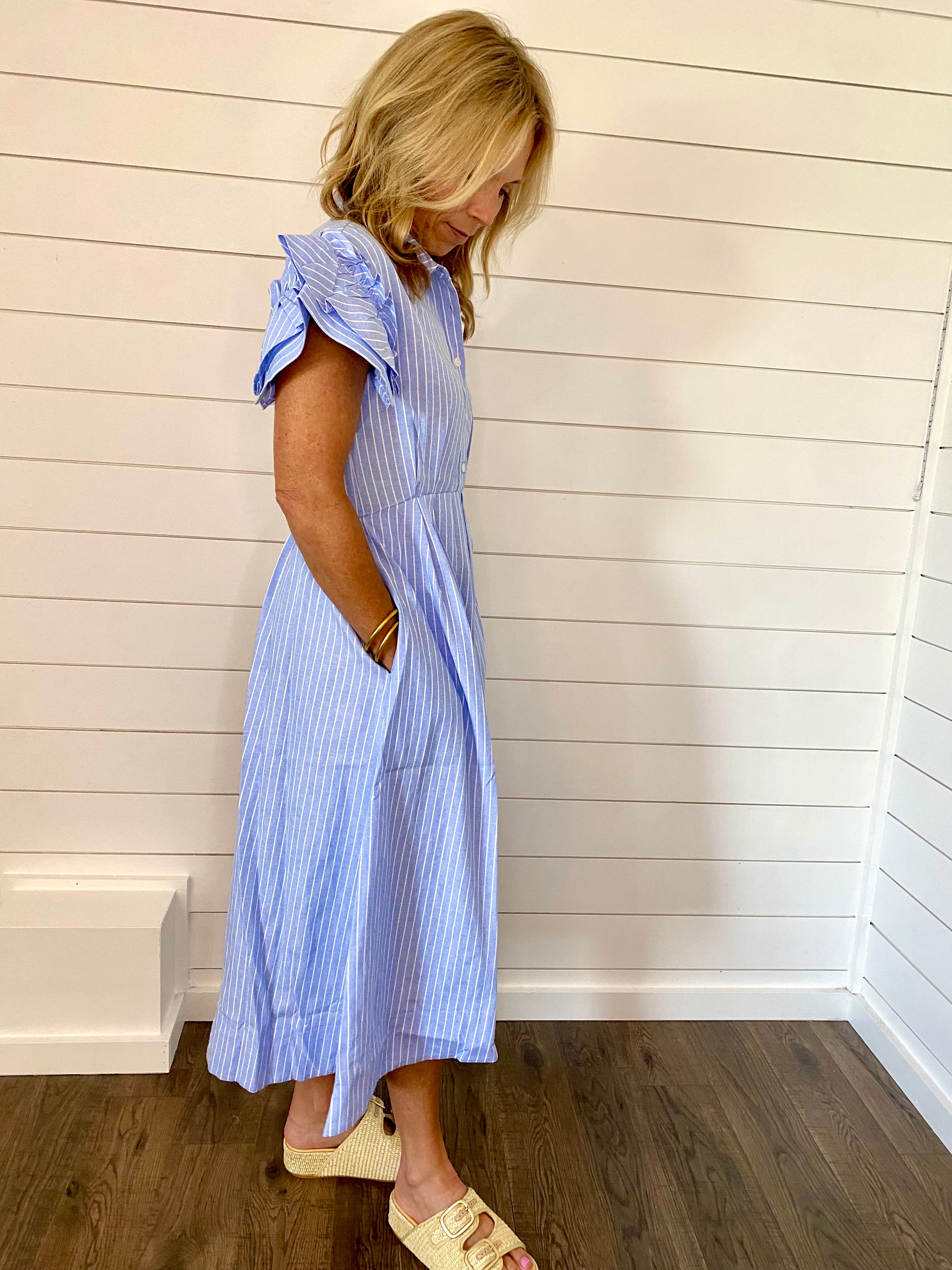 Blue Button-Down Midi