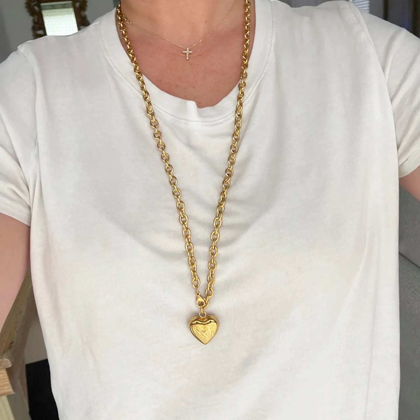 Darling Puffy Heart Chain Necklace