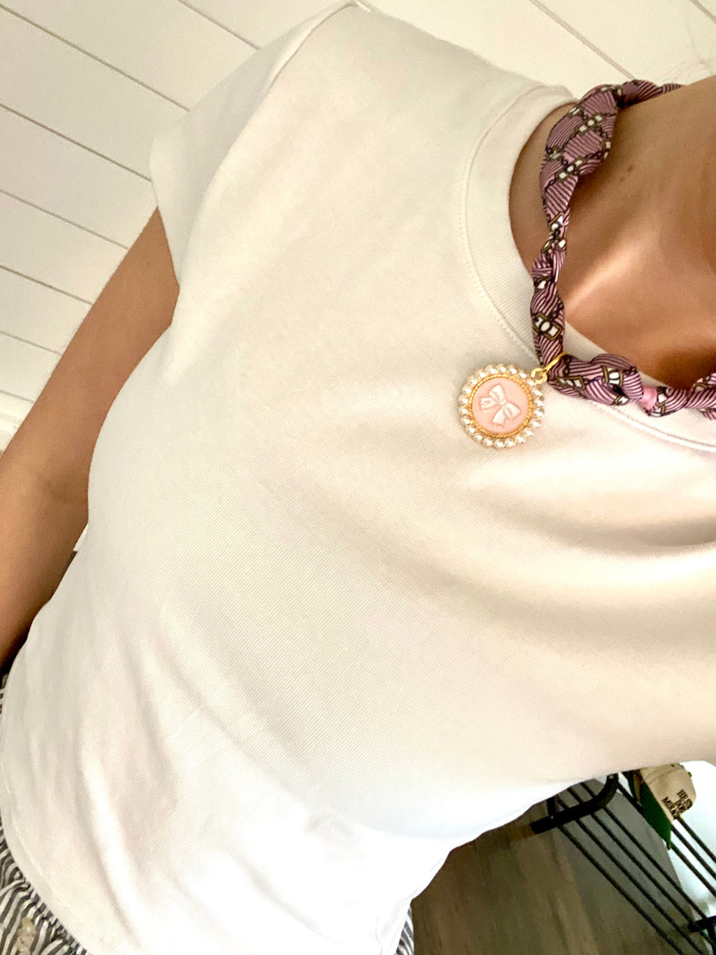 Pink + Bows Scarf Charm Necklace