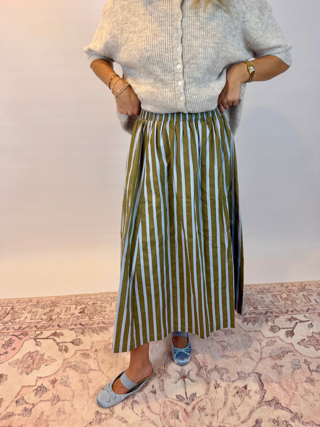 Olive Stripe Skirt