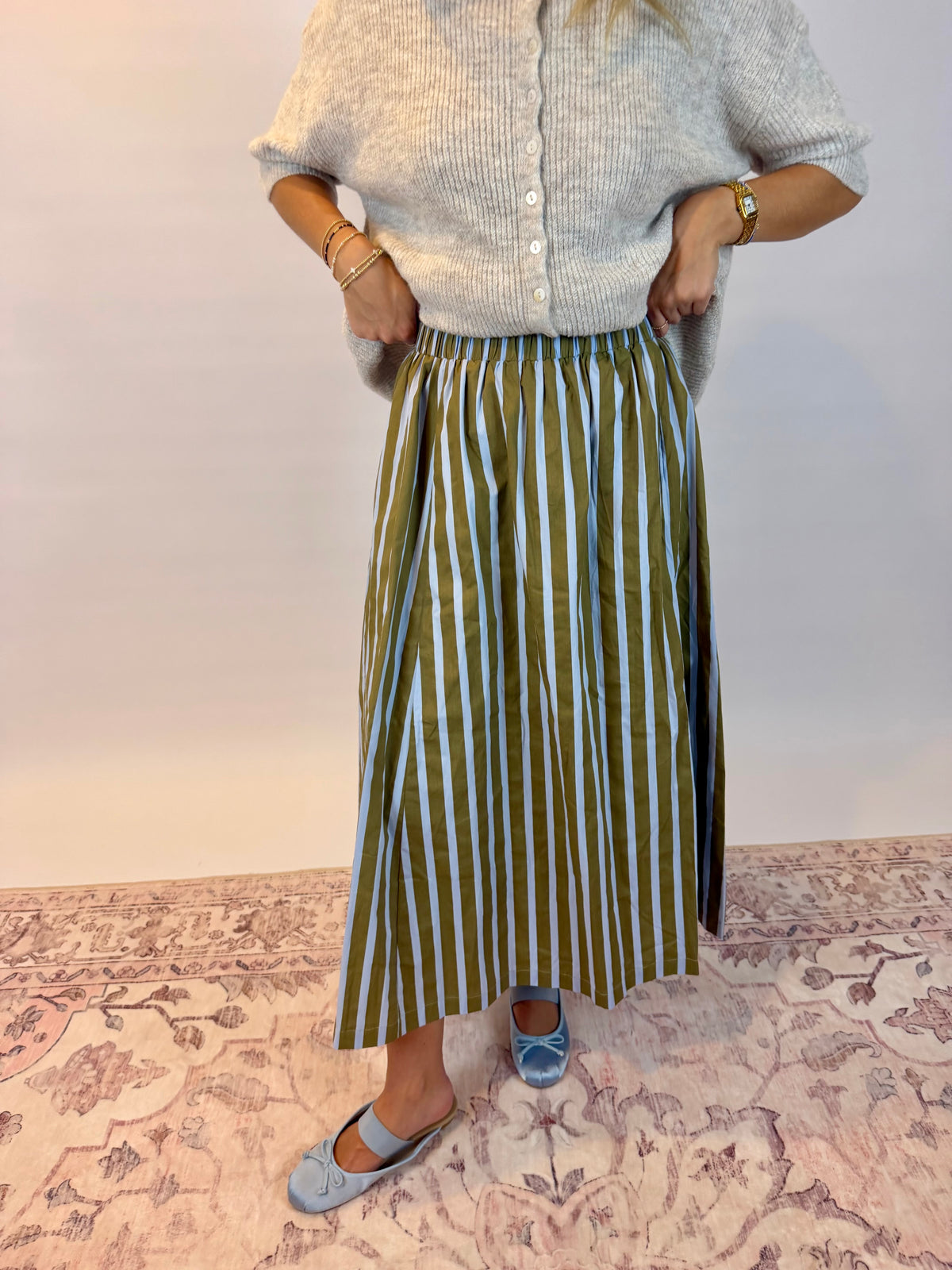 Olive Stripe Skirt