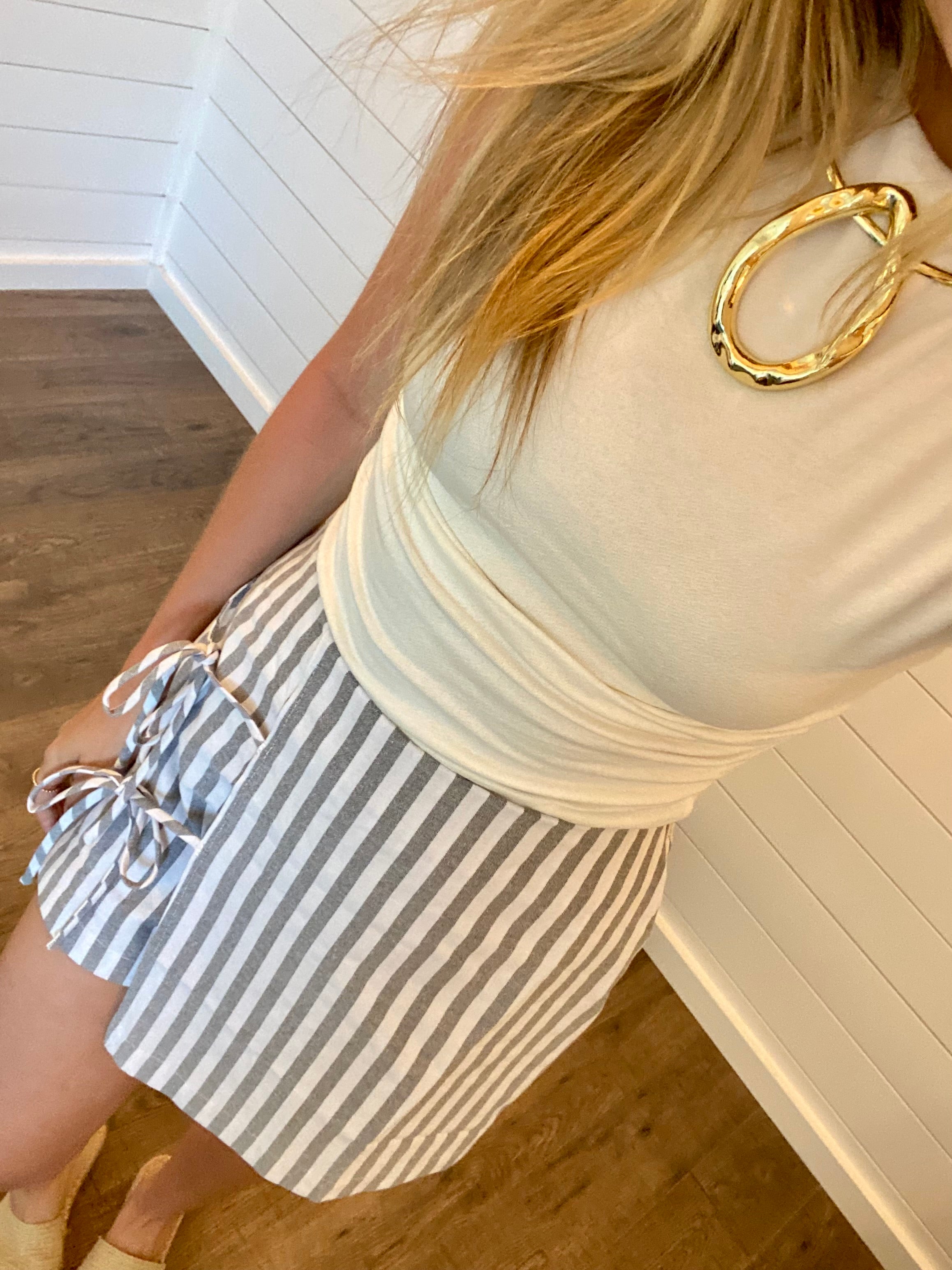 Striped Bow Wrap Skort