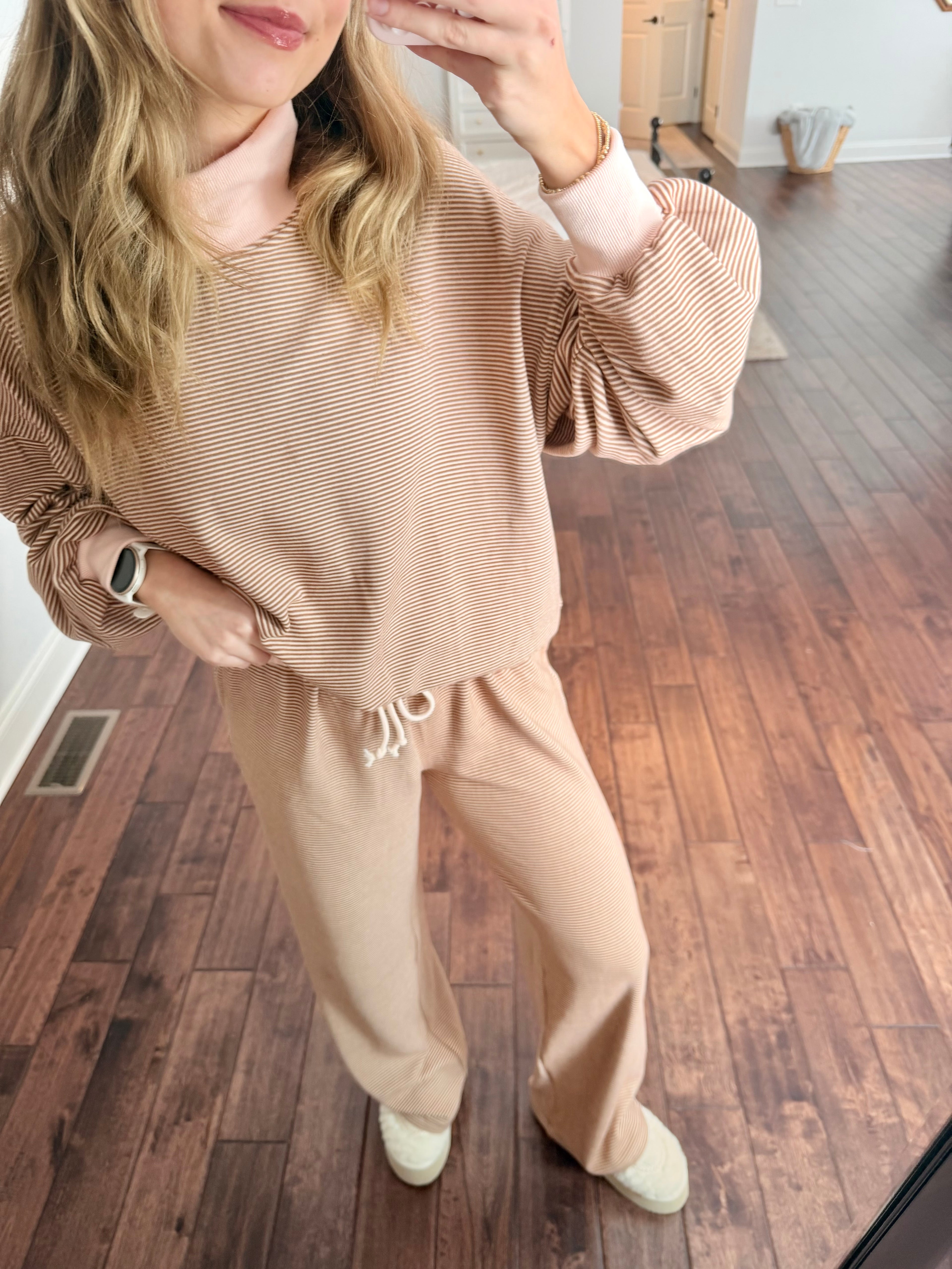 Mock Neck Stripe Set (Brown + Pink)