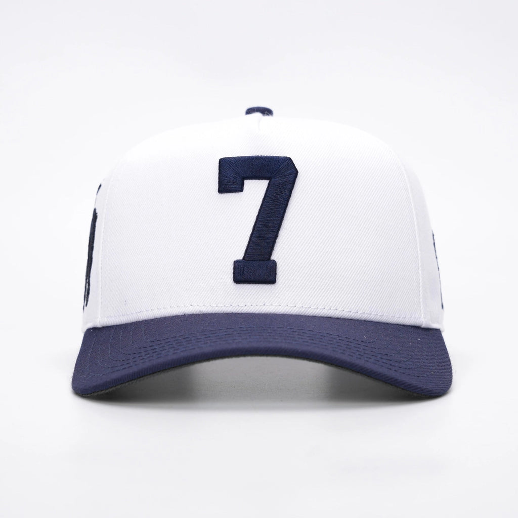 ‘7’ Premium Wool Blend Snapback - White/Navy