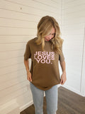 Mocha/Blush "Jesus Loves You" Tee