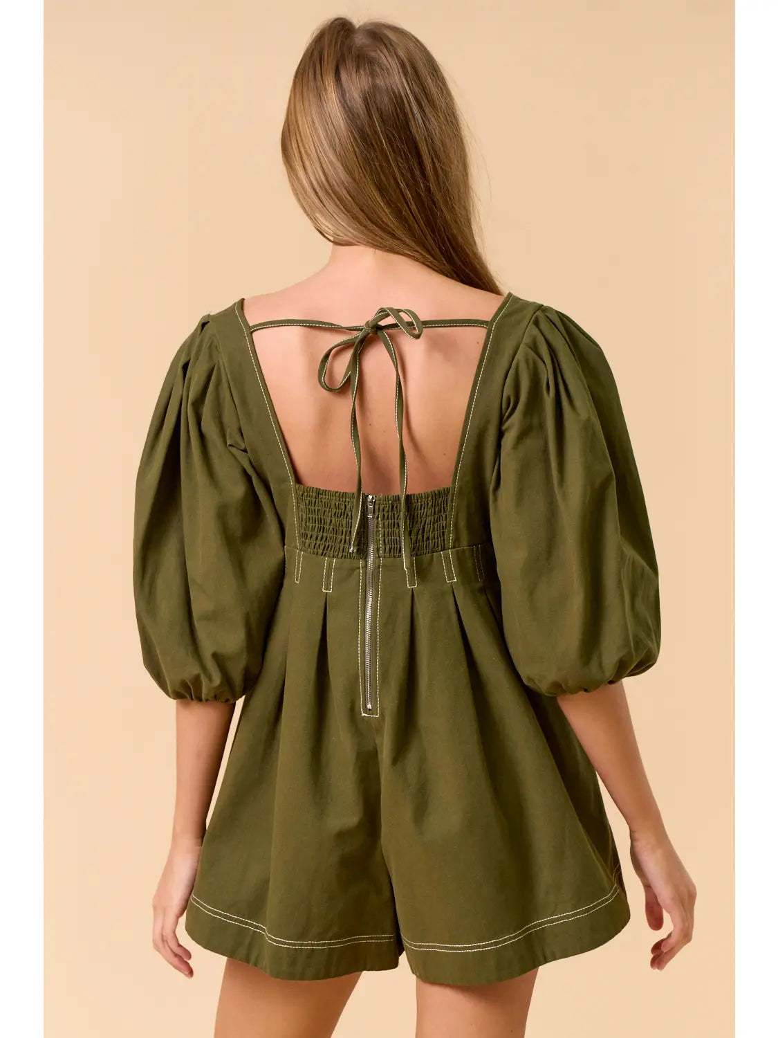 Olive Green Puff Sleeve Romper