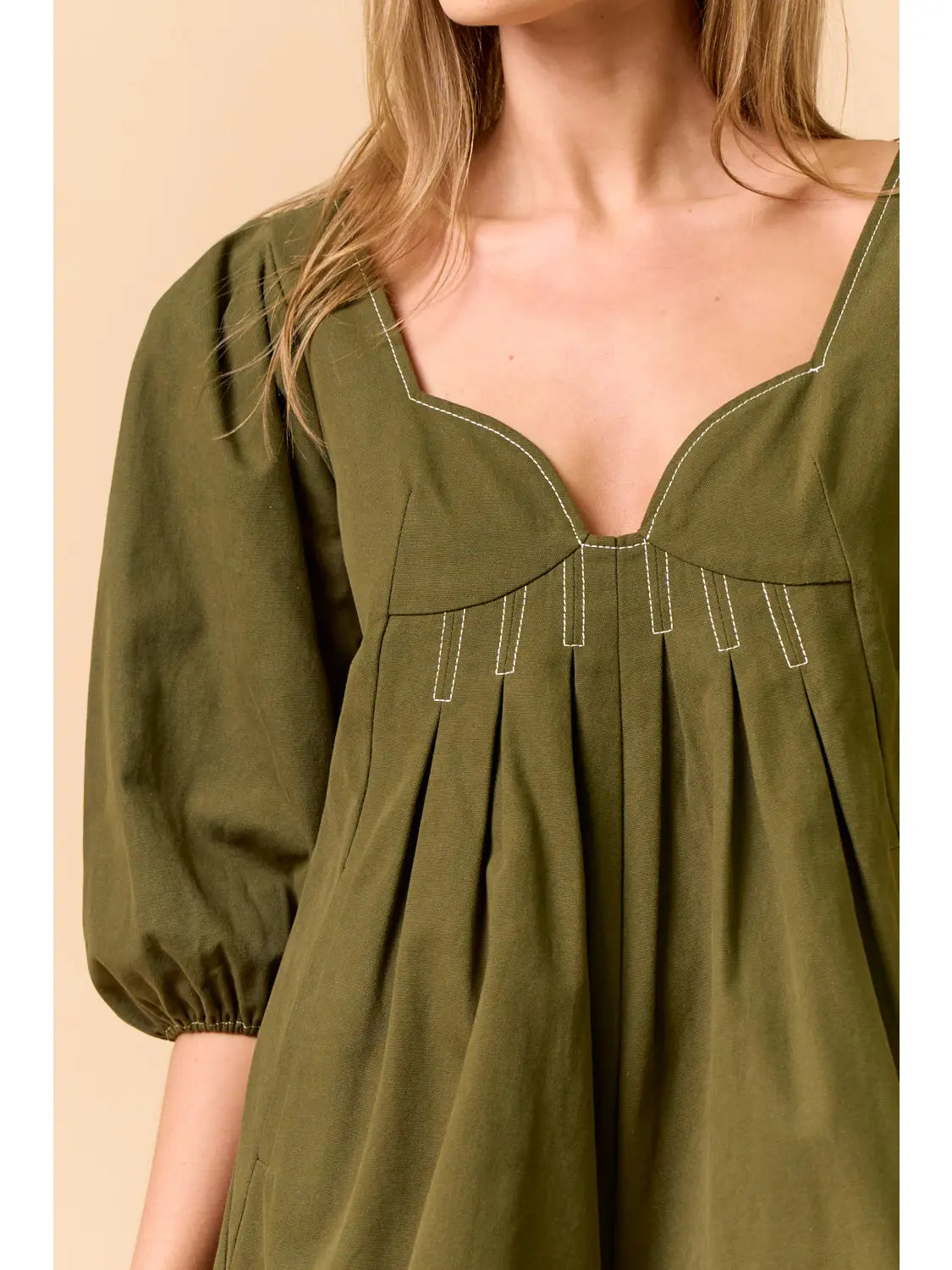 Olive Green Puff Sleeve Romper