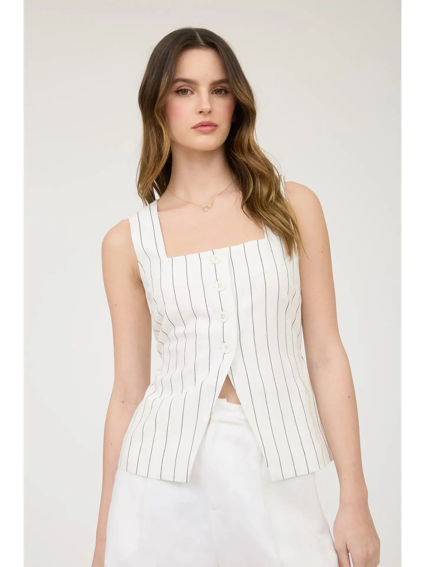Linen Vest Top - Pinstripe