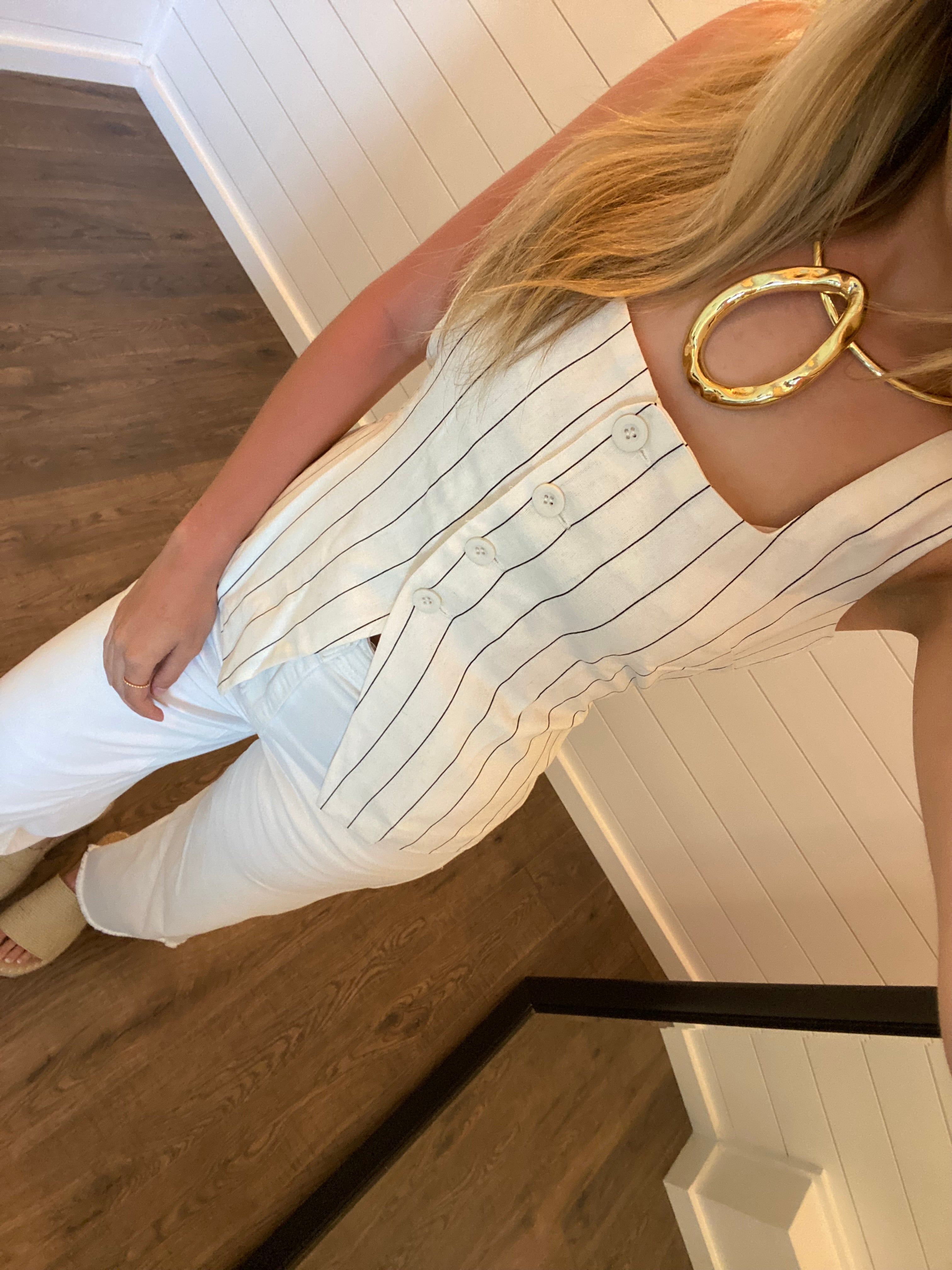 Linen Vest Top - Pinstripe