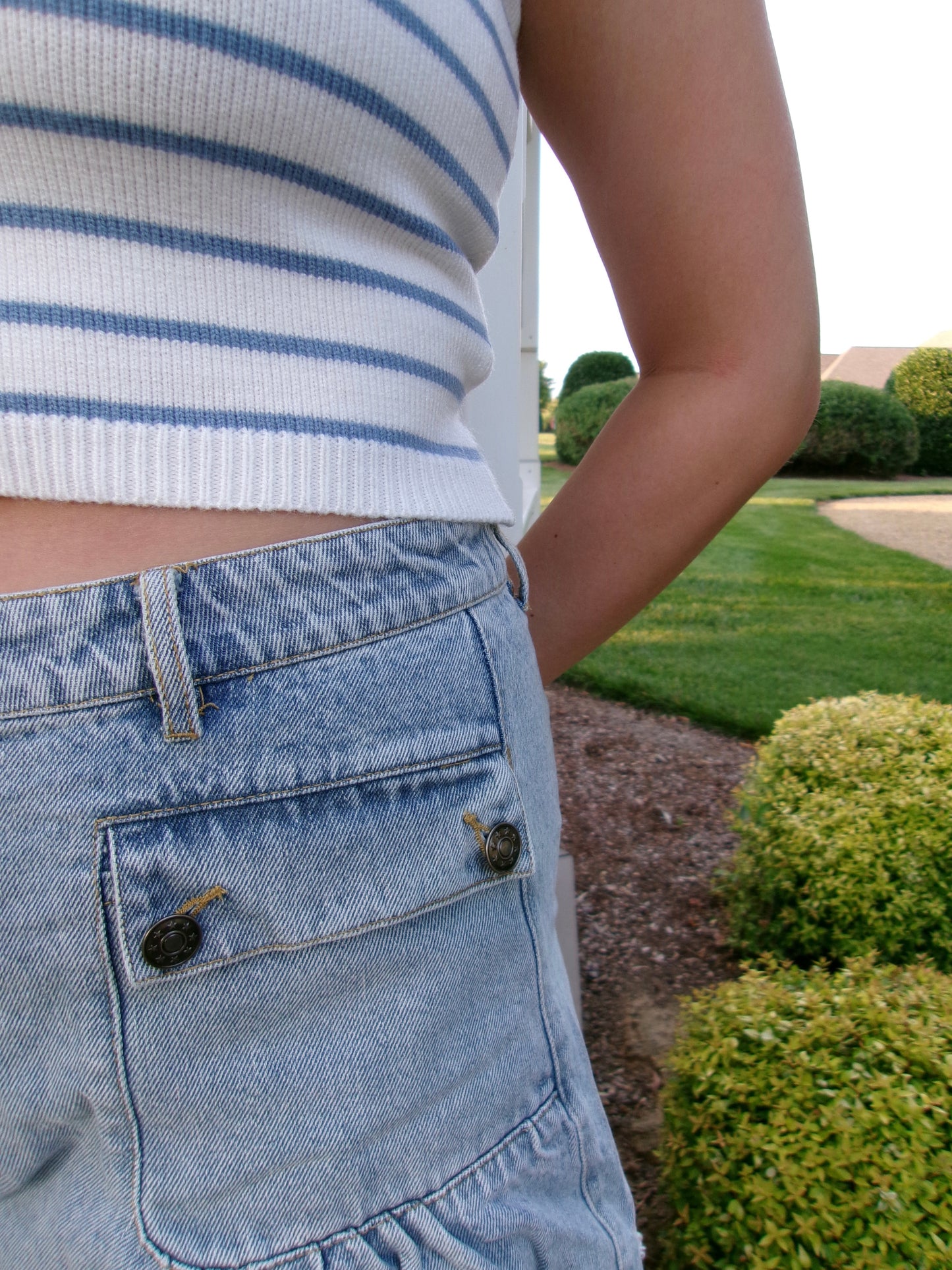 Pleated Denim Shorts