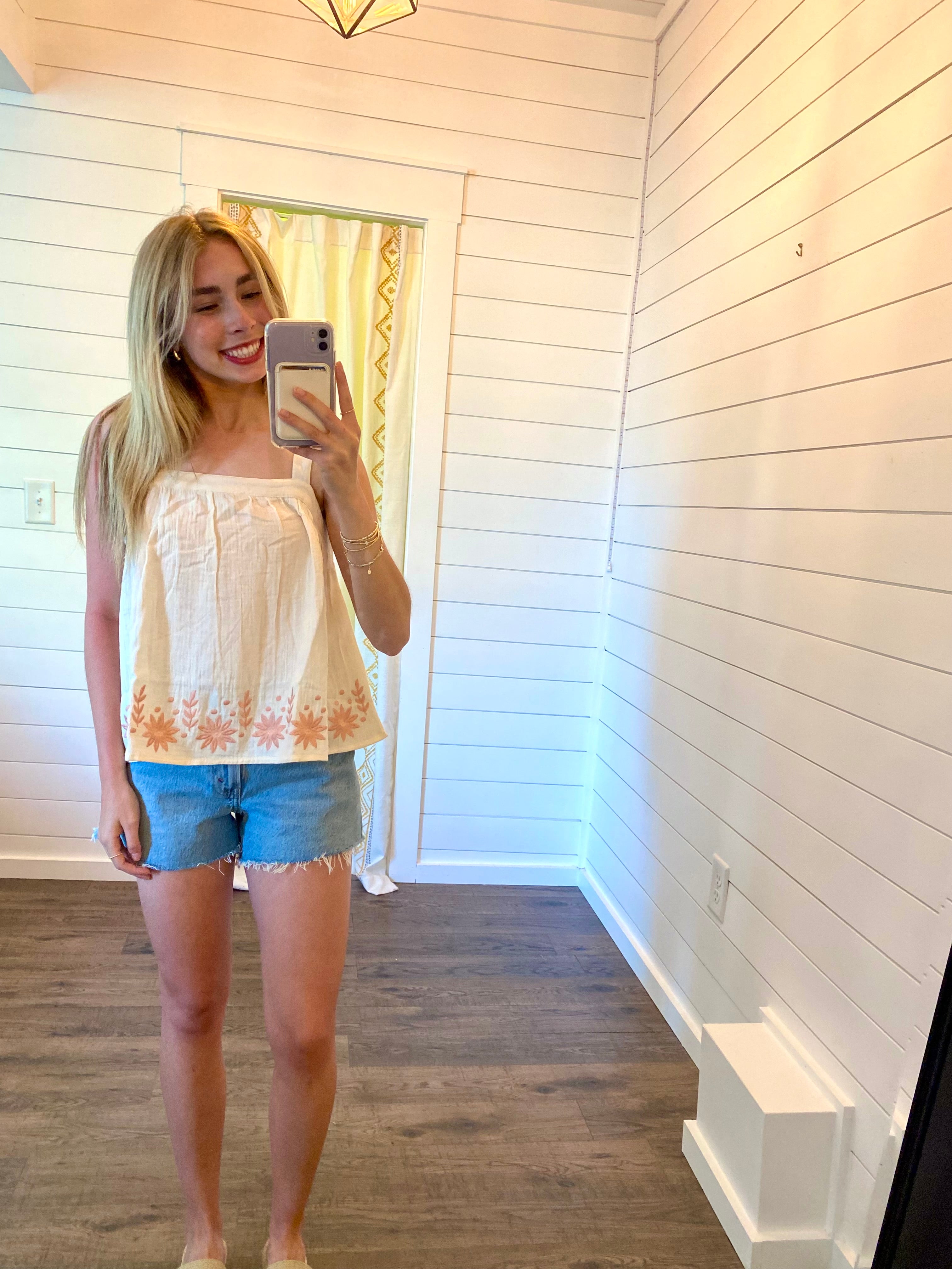 Floral Embroidered Bow Tank