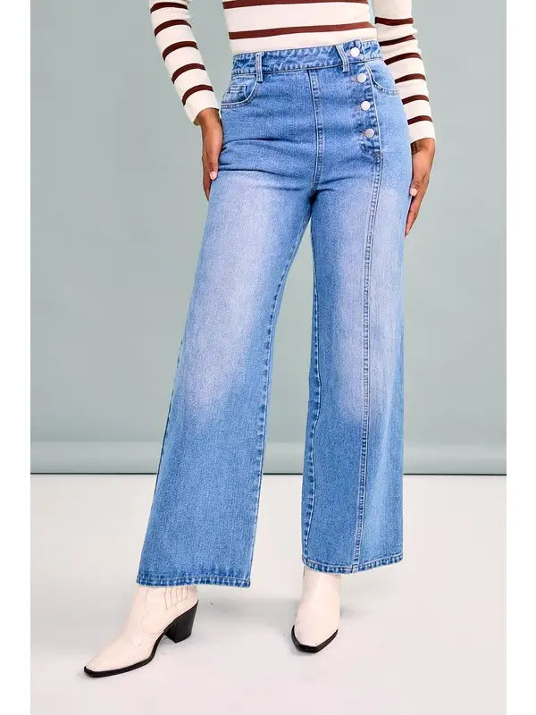 High Waisted Side Button Jeans