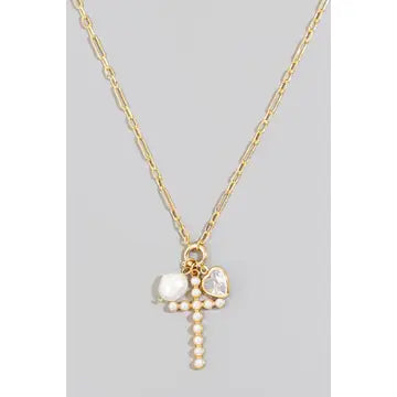 Pearl Studded Cross Necklace