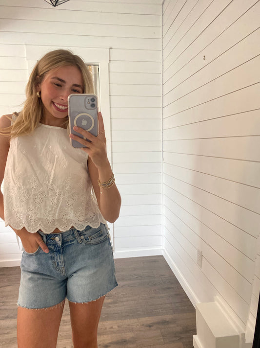 White Eyelet Lace Tank