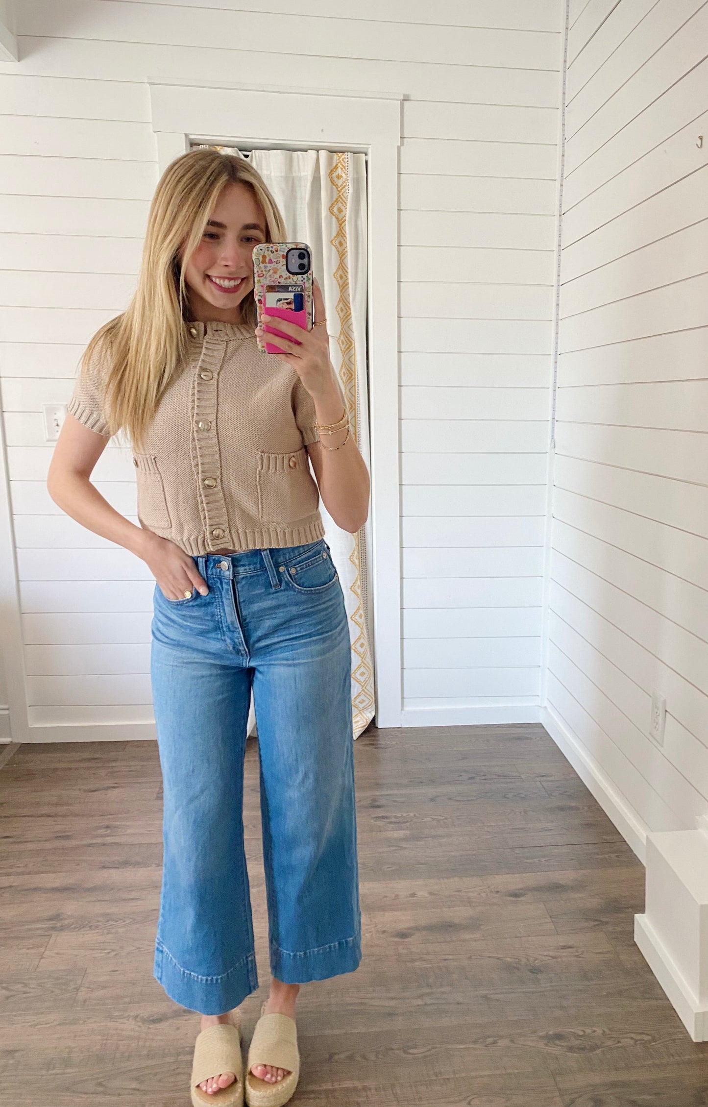 Gold Button Cropped Cardigan