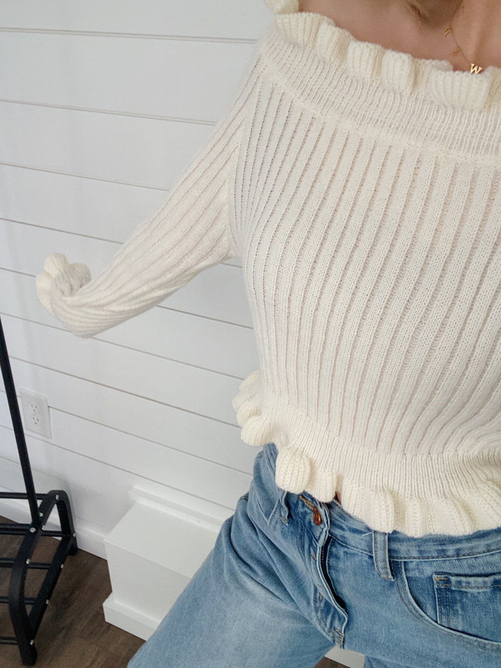 Ruffle Cream Sweater