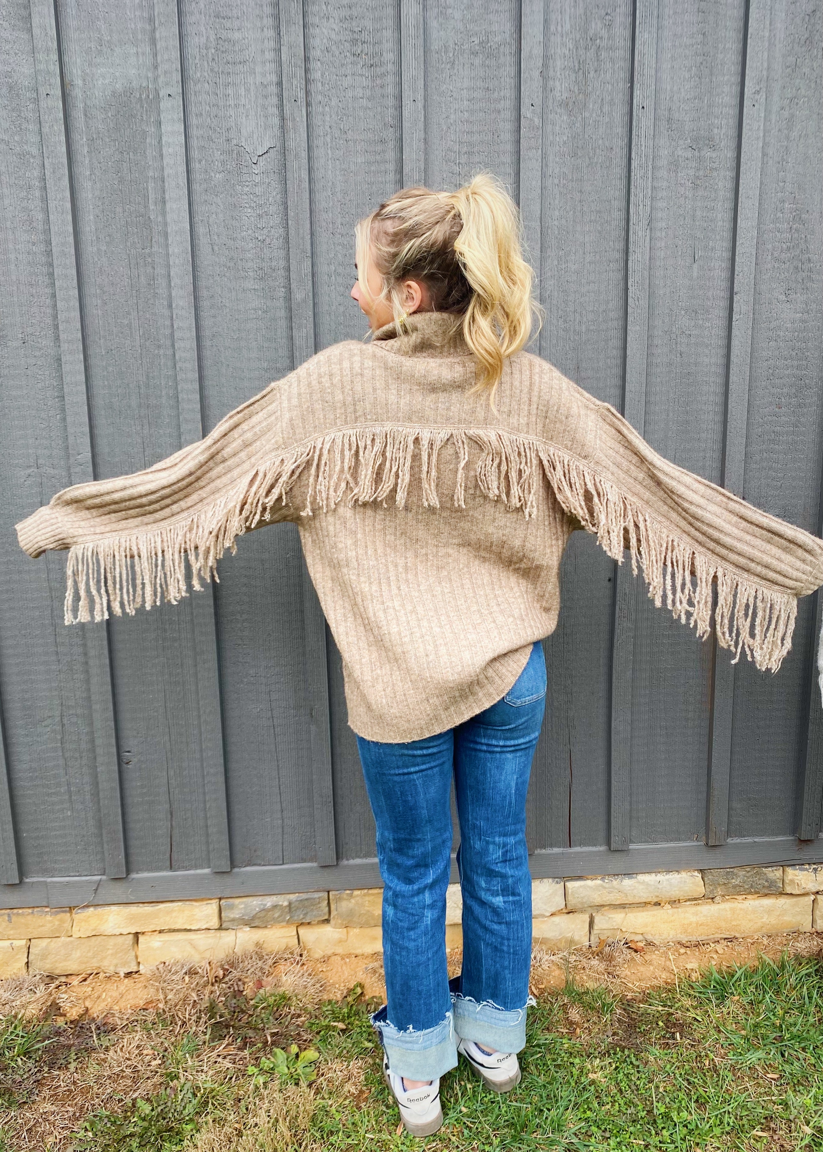 Turtle Neck Fringe Sweater