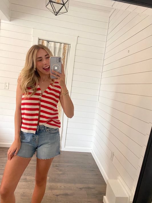 Striped Front Button Sweater