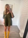 Olive Green Puff Sleeve Romper
