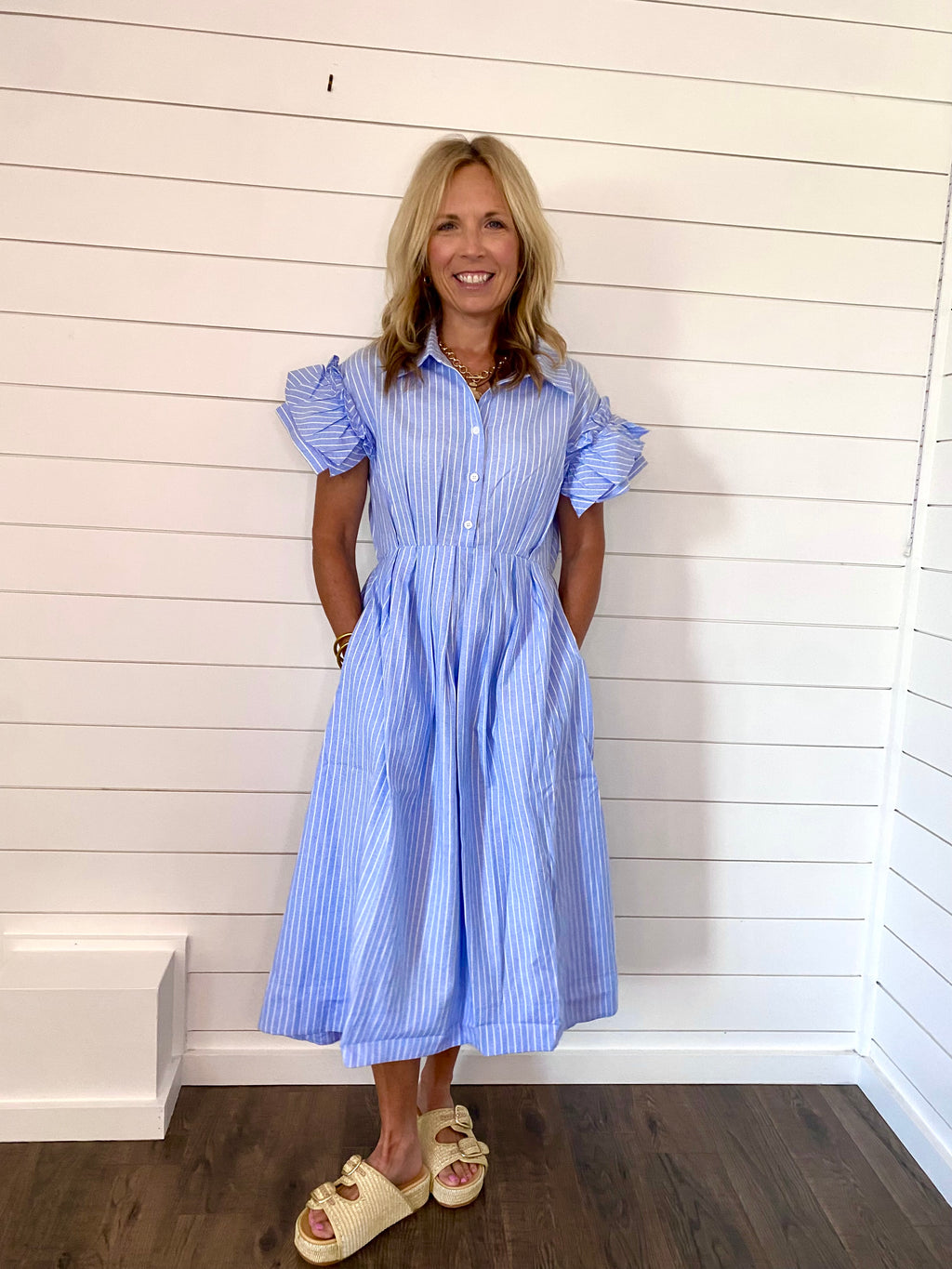 Blue Button-Down Midi