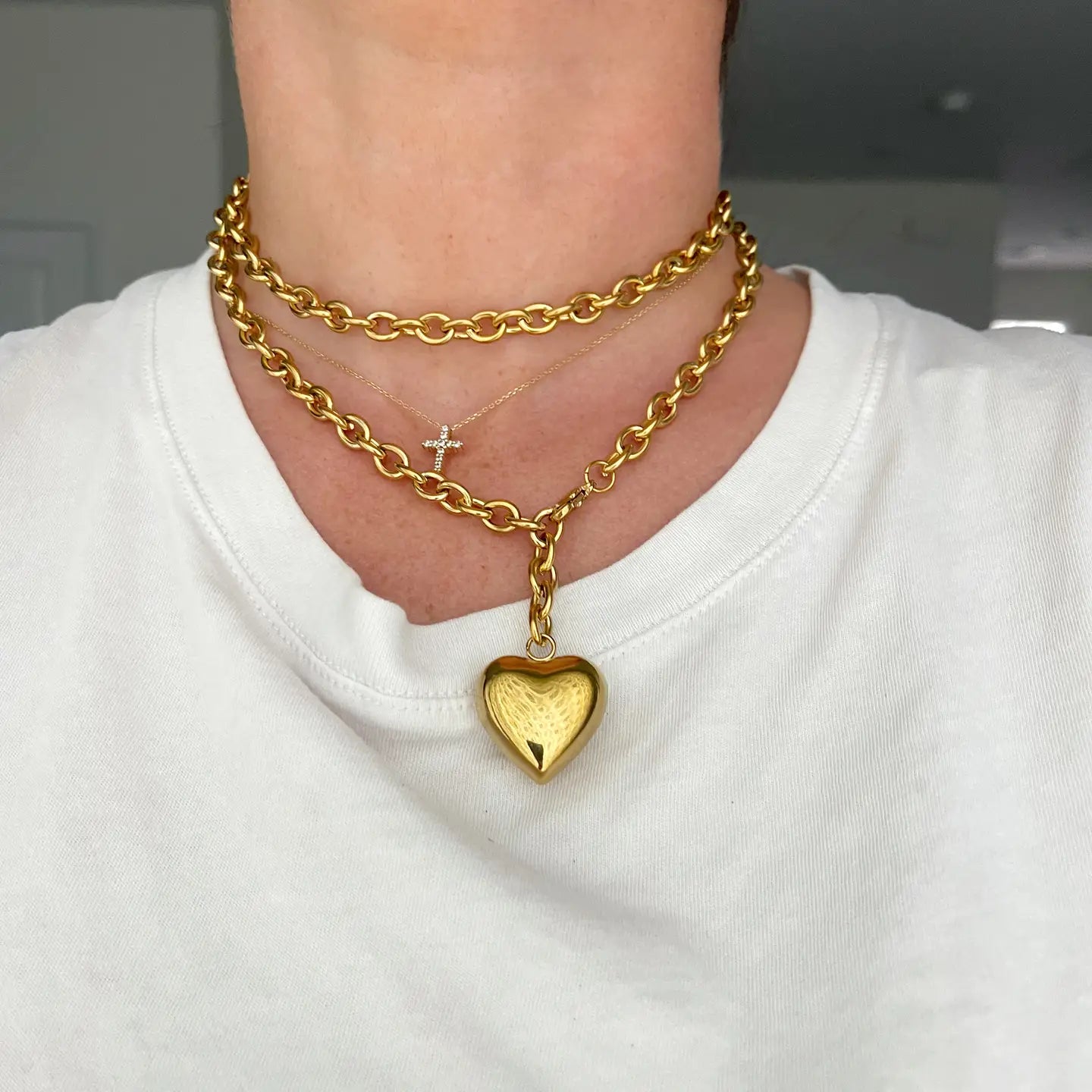 Darling Puffy Heart Chain Necklace