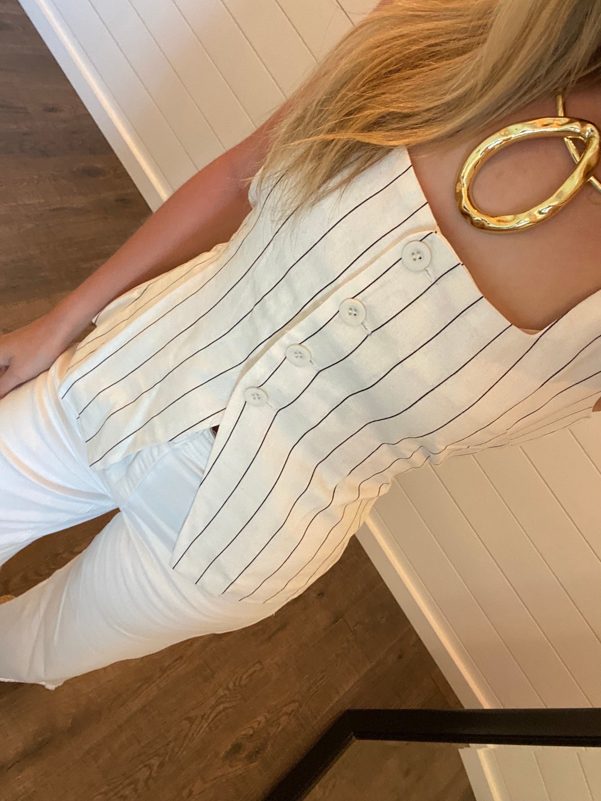 Linen Vest Top - Pinstripe