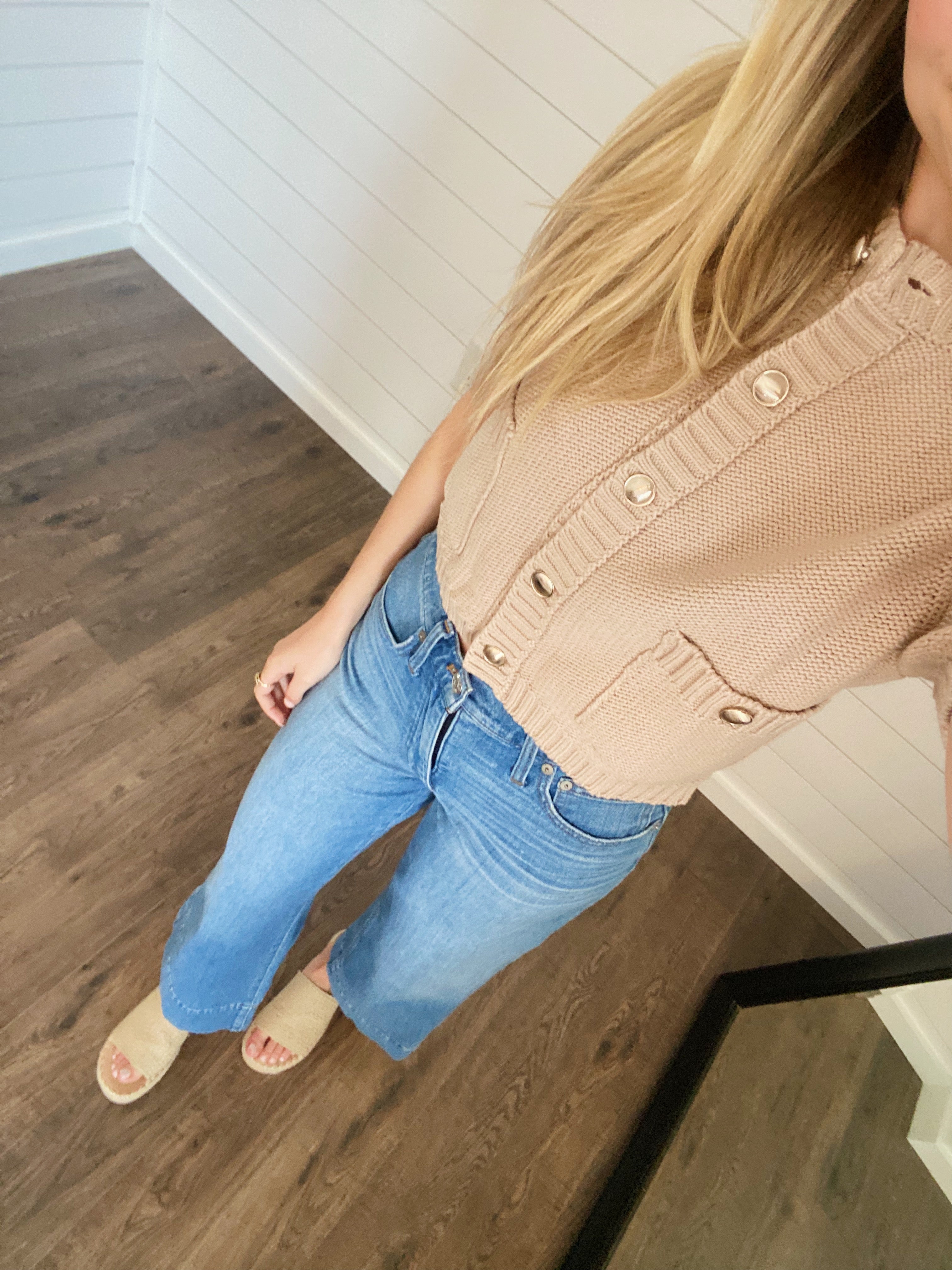 Gold Button Cropped Cardigan