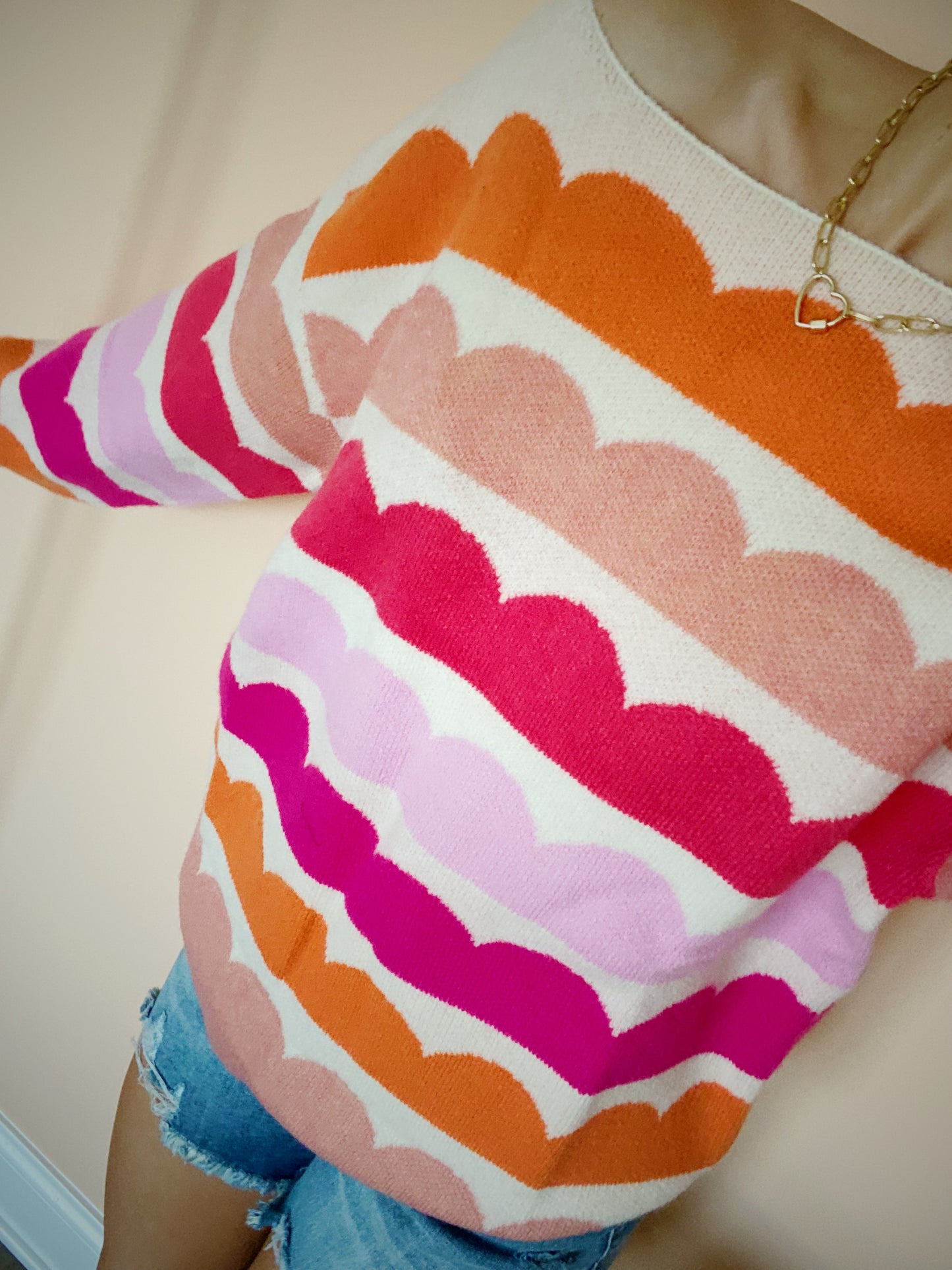 Balloon Sleeve Scalloped Sweater