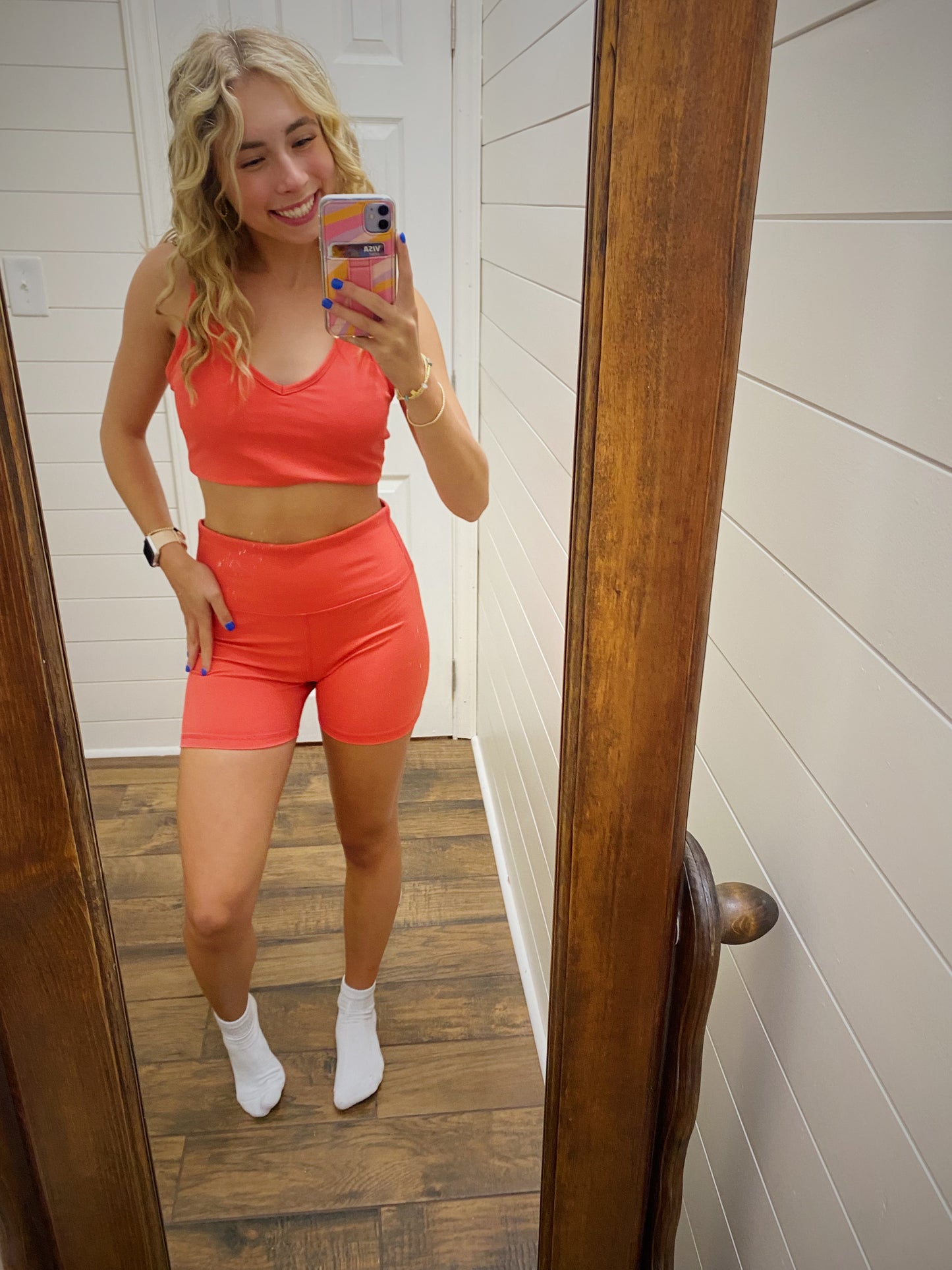 Red Racerback Biker Short Set