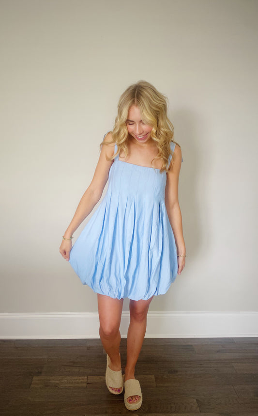 Pleated Bubble Hem Mini Dress