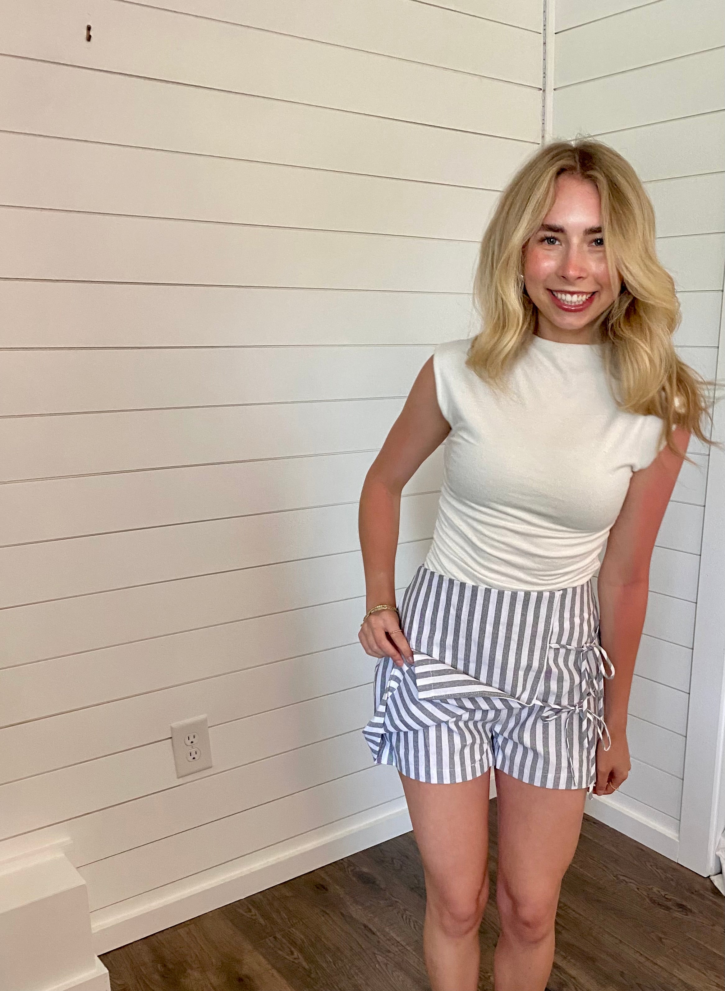 Striped Bow Wrap Skort