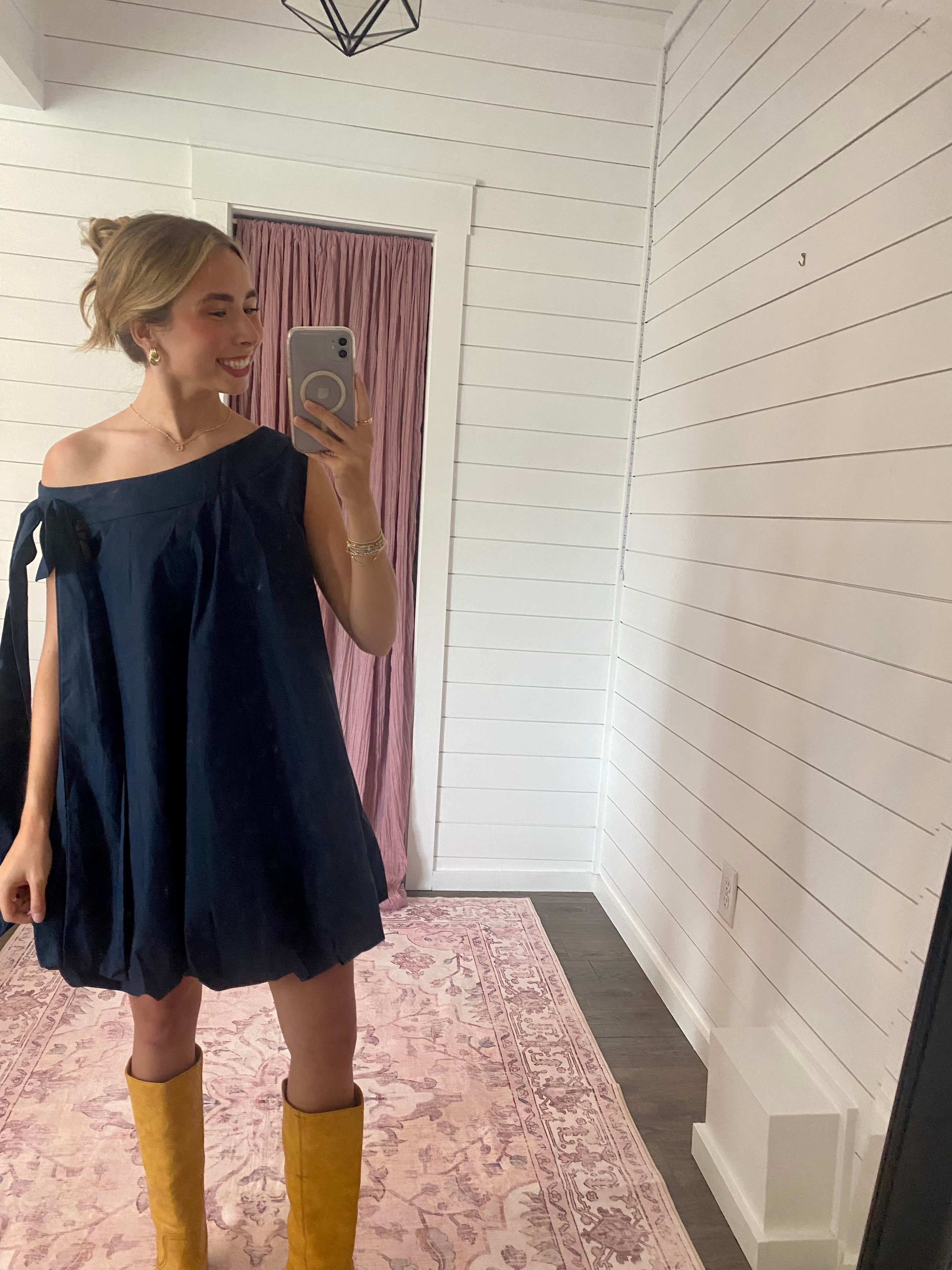 Navy One Shoulder Mini Dress