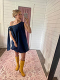 Navy One Shoulder Mini Dress