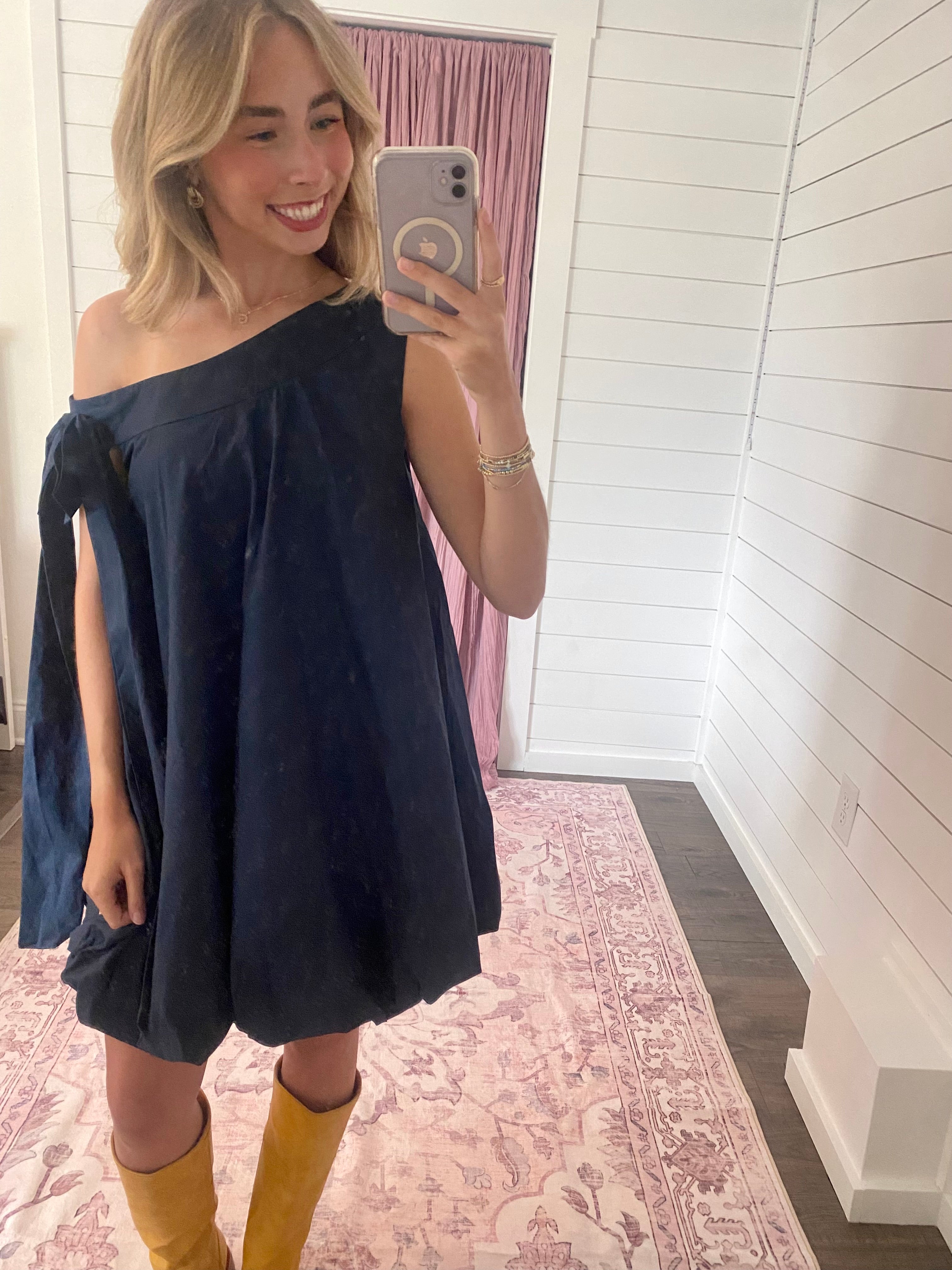 Navy One Shoulder Mini Dress