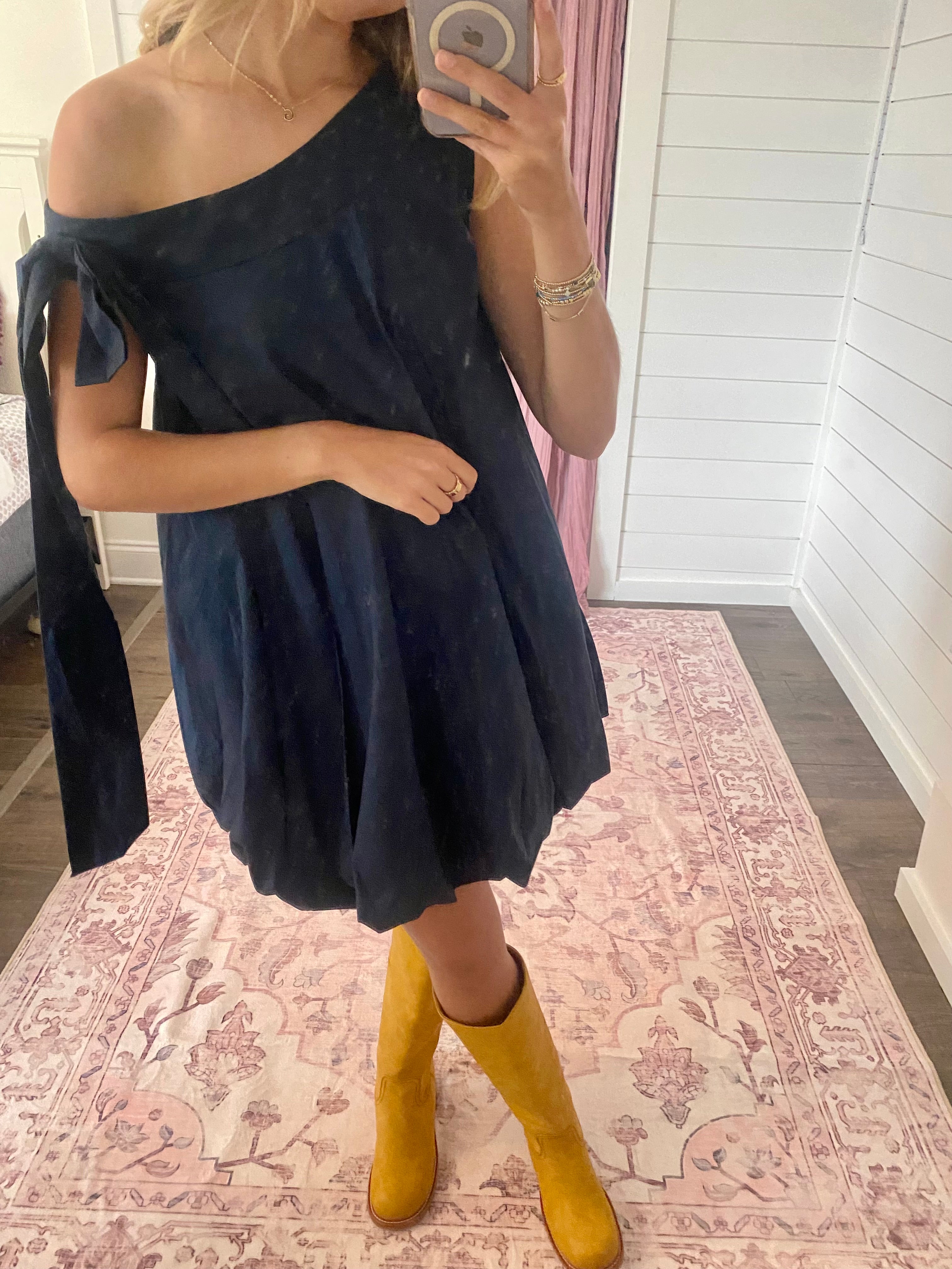 Navy One Shoulder Mini Dress