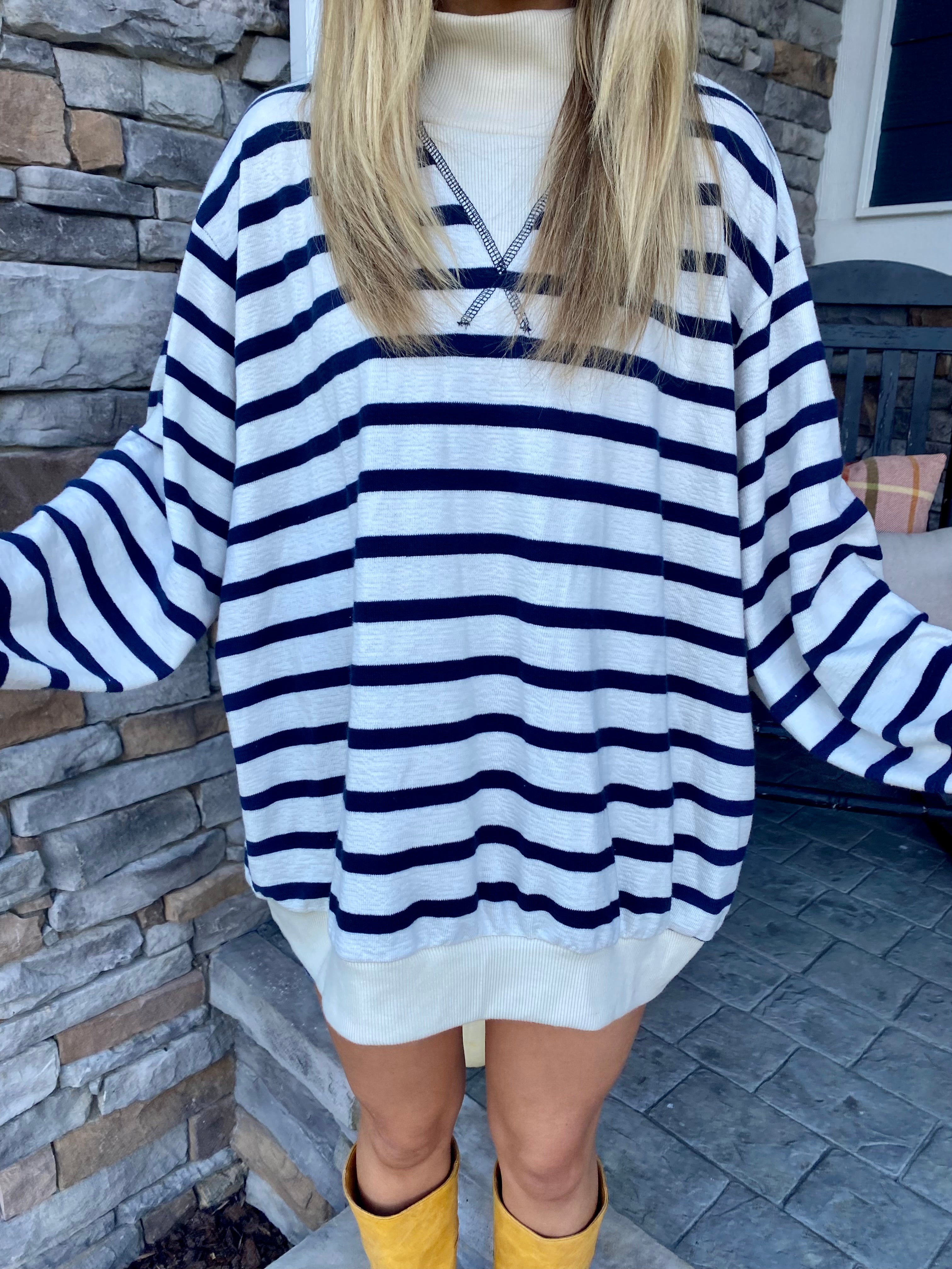Navy + Cream Oversized Mockneck