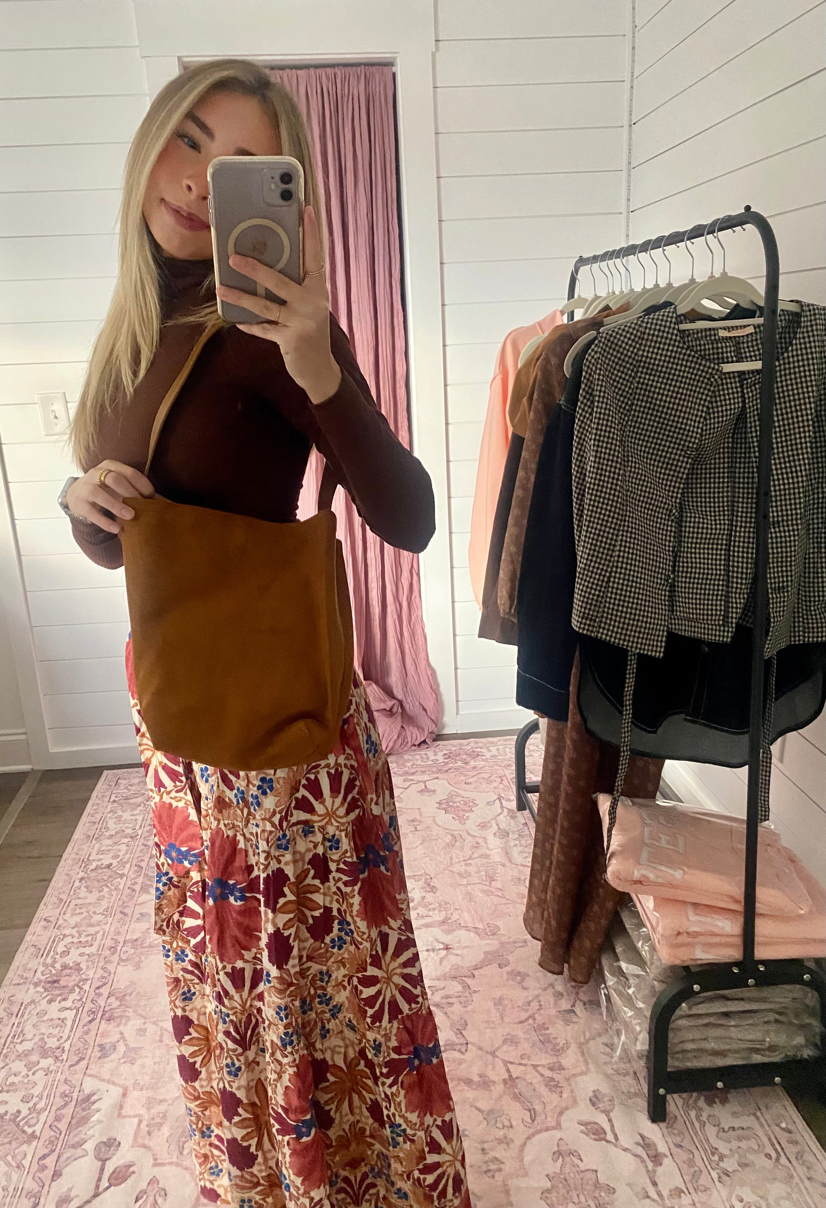 Tan Suede Bucket Bag