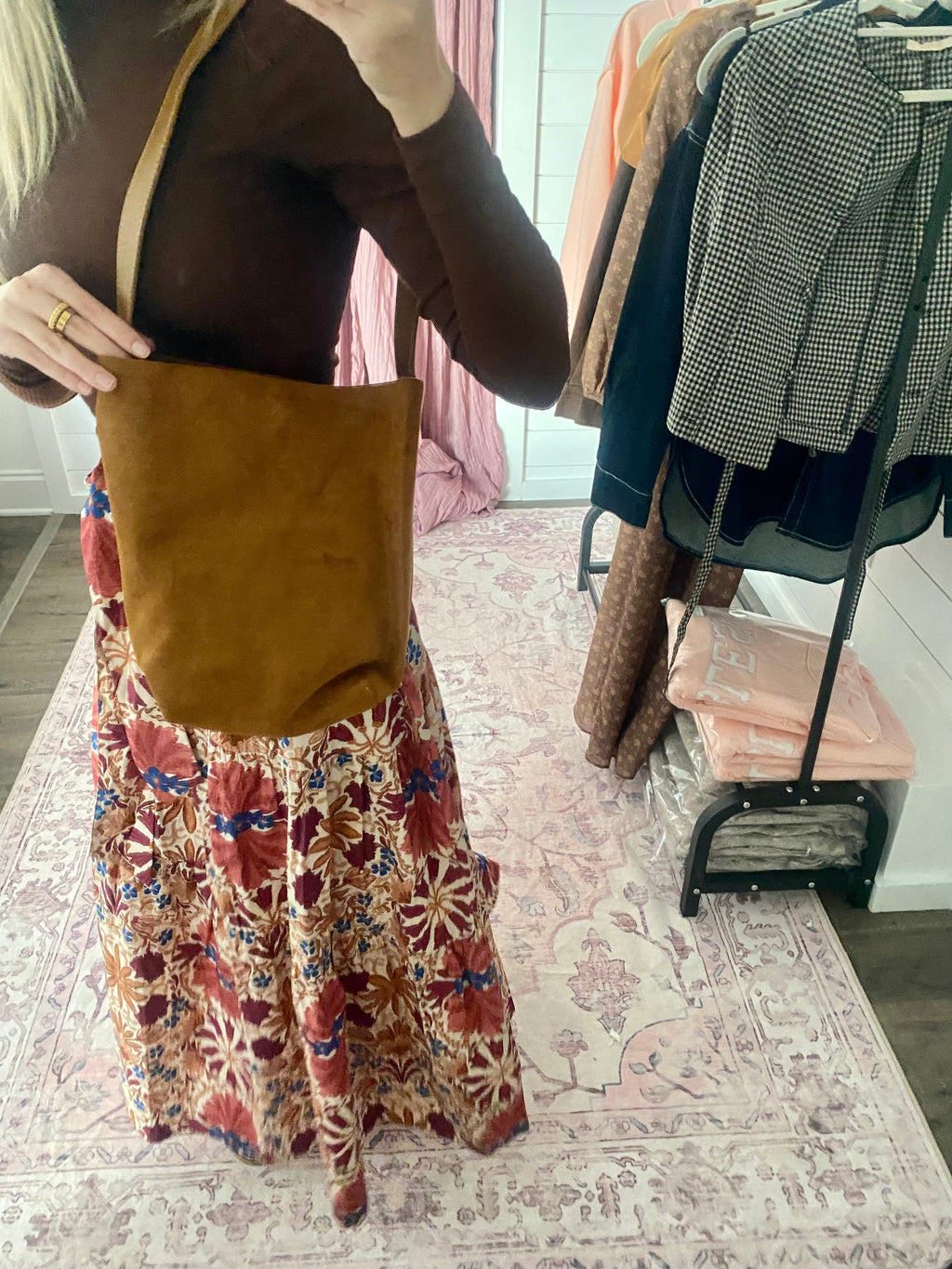 Tan Suede Bucket Bag