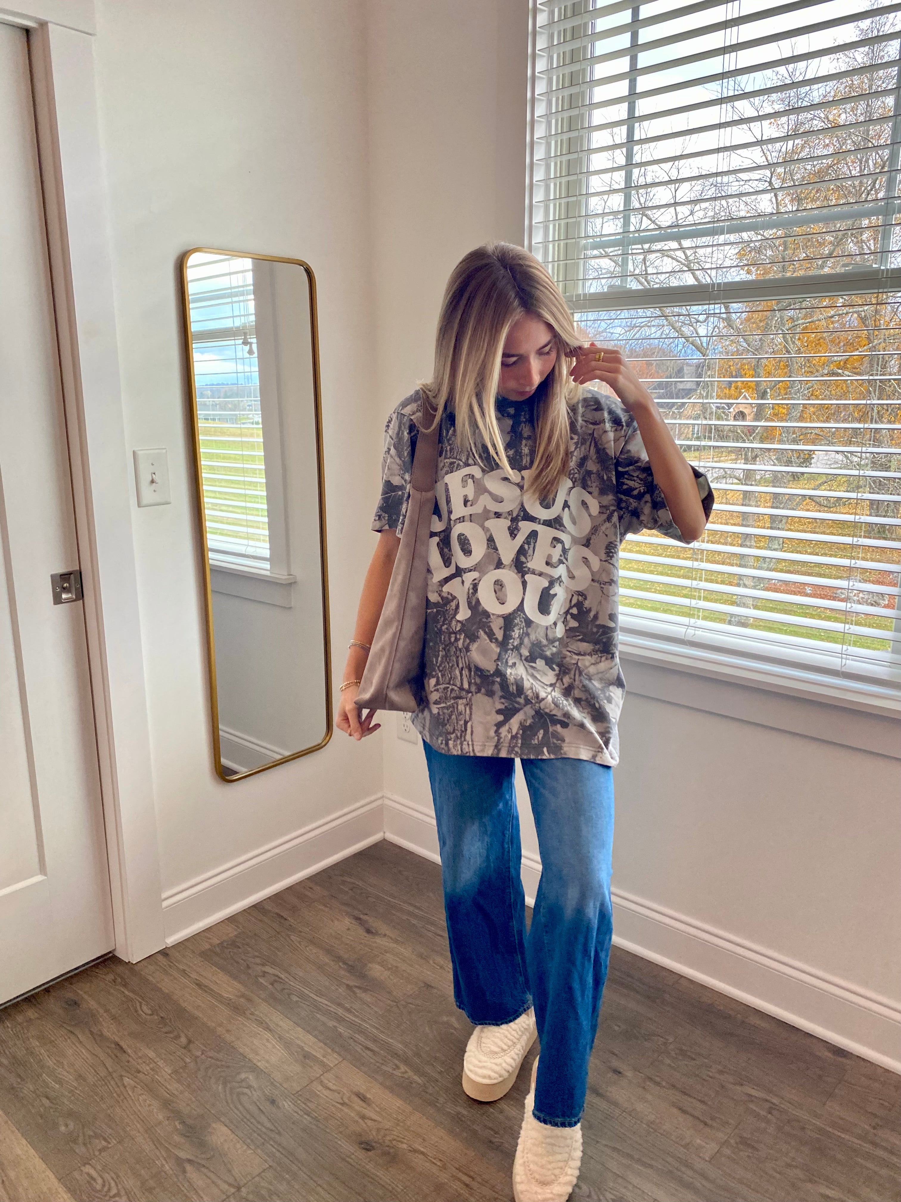 Camo Jesus Loves You Tee (Dark Wash)