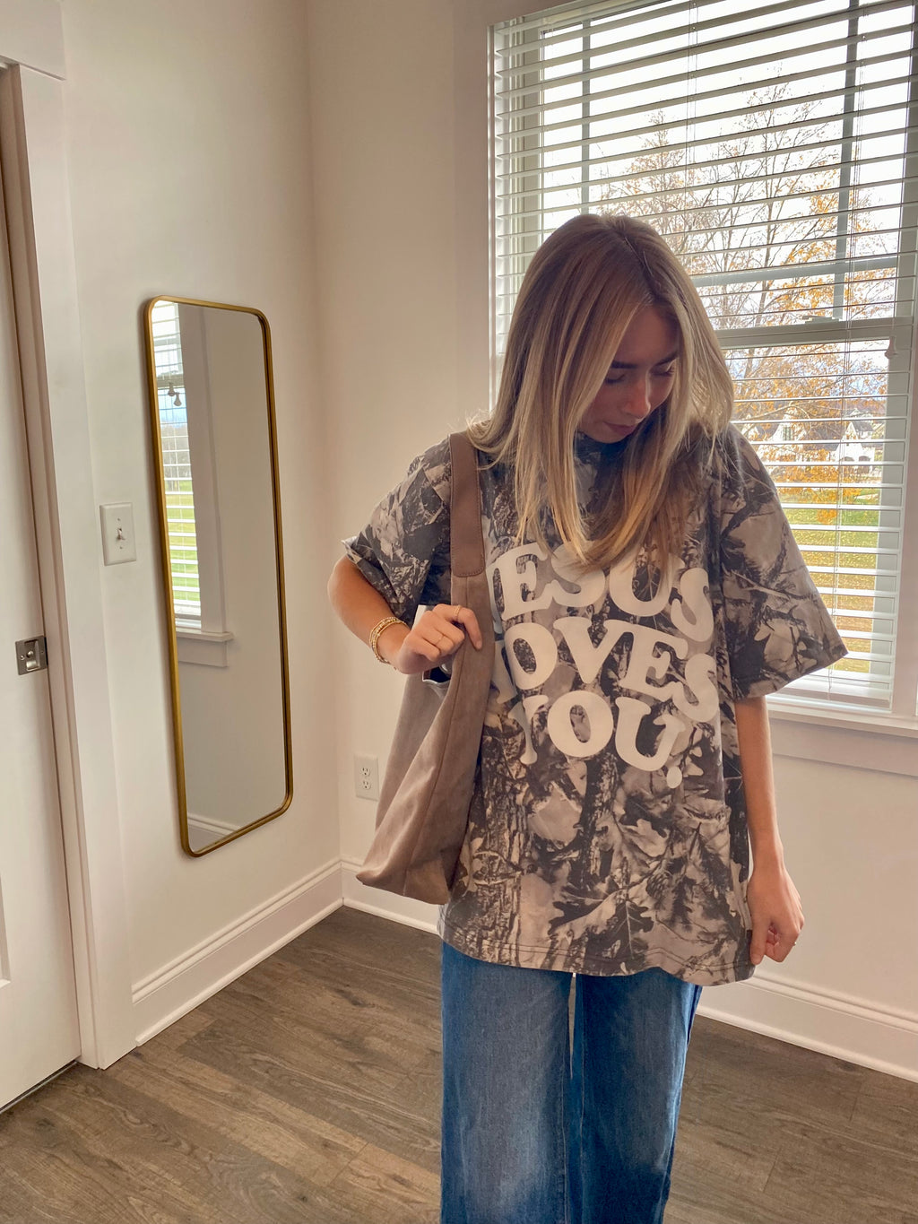 Camo Jesus Loves You Tee (Dark Wash)