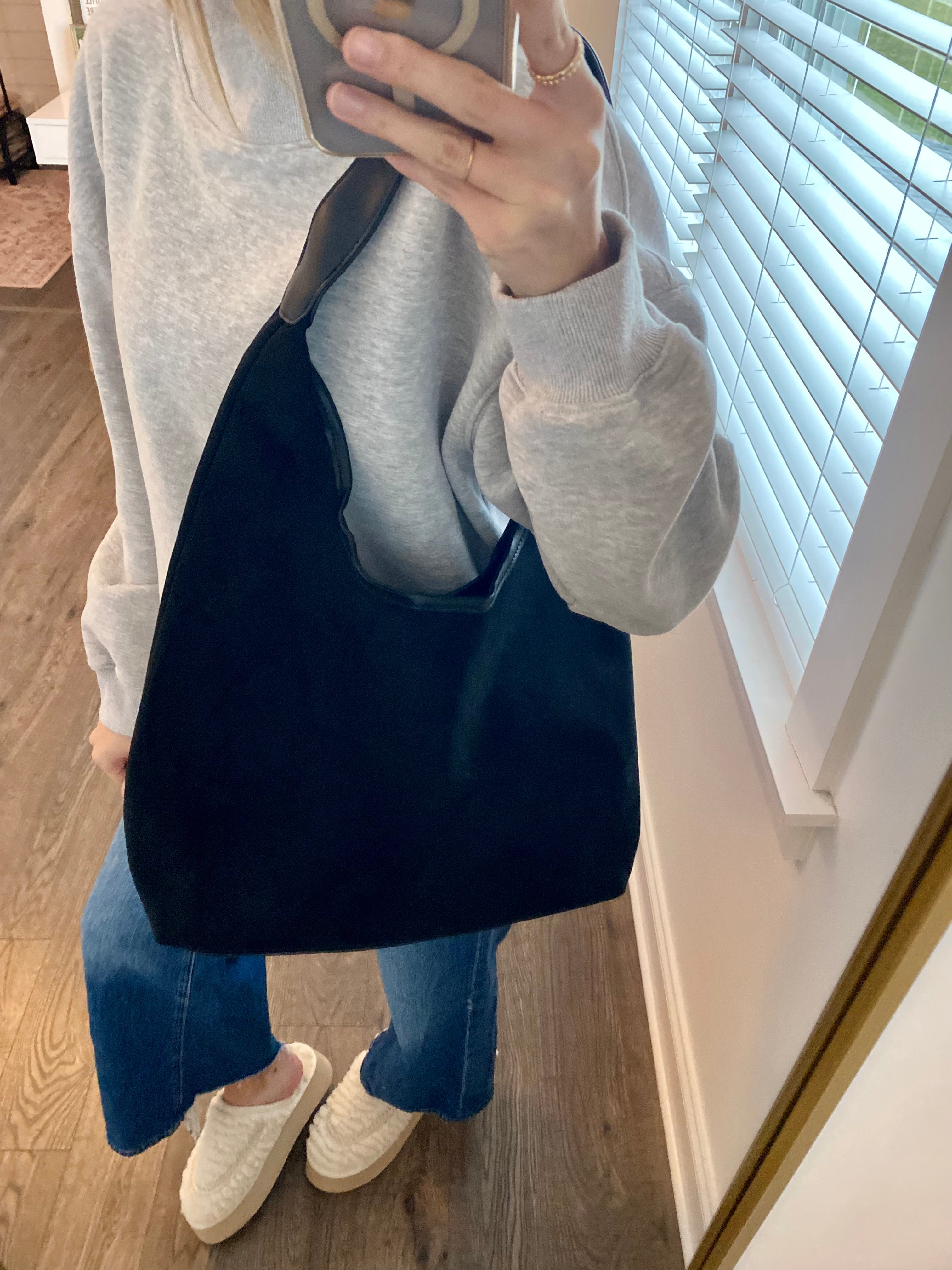 Suede Black Hobo Bag