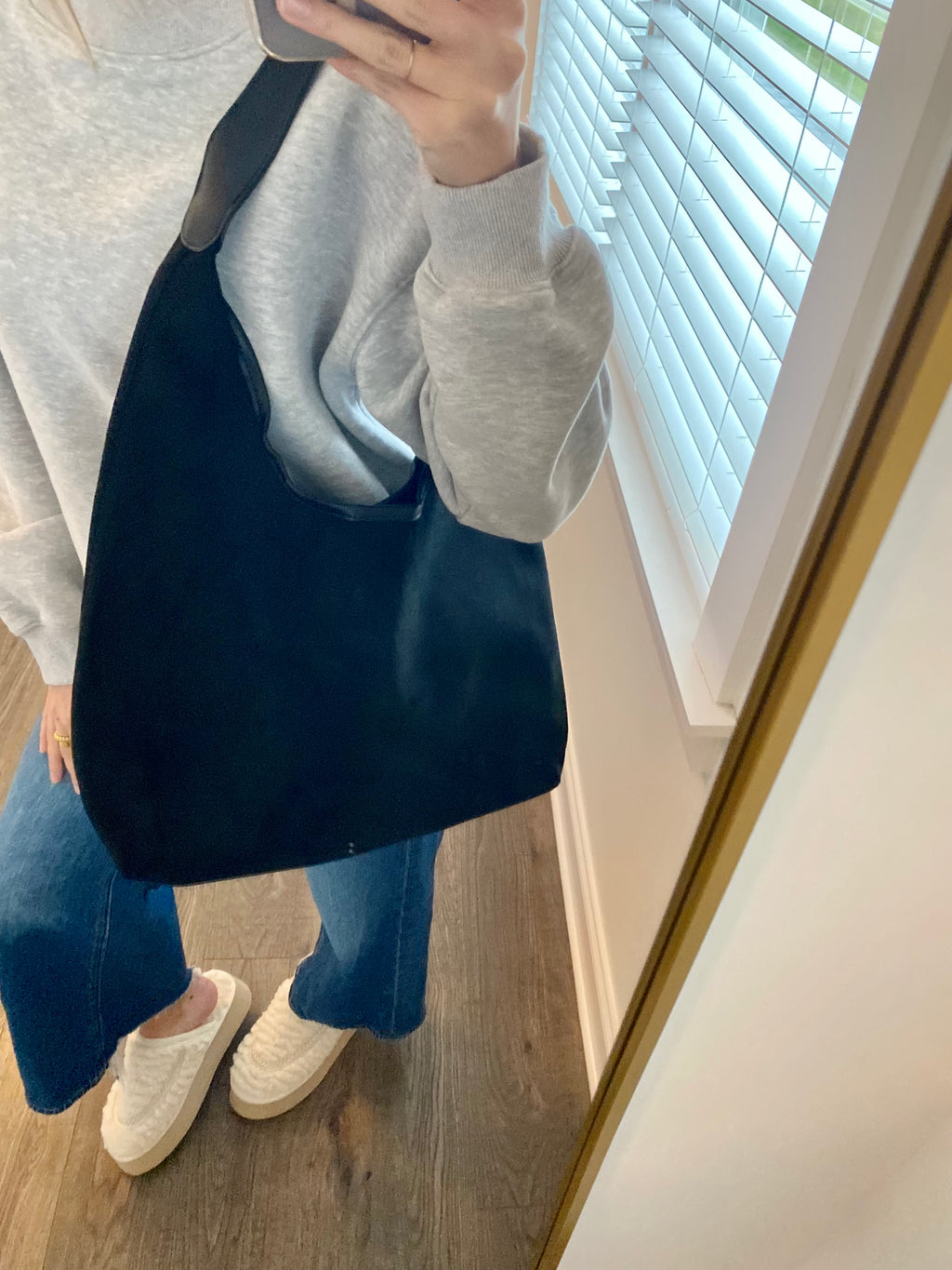 Suede Black Hobo Bag