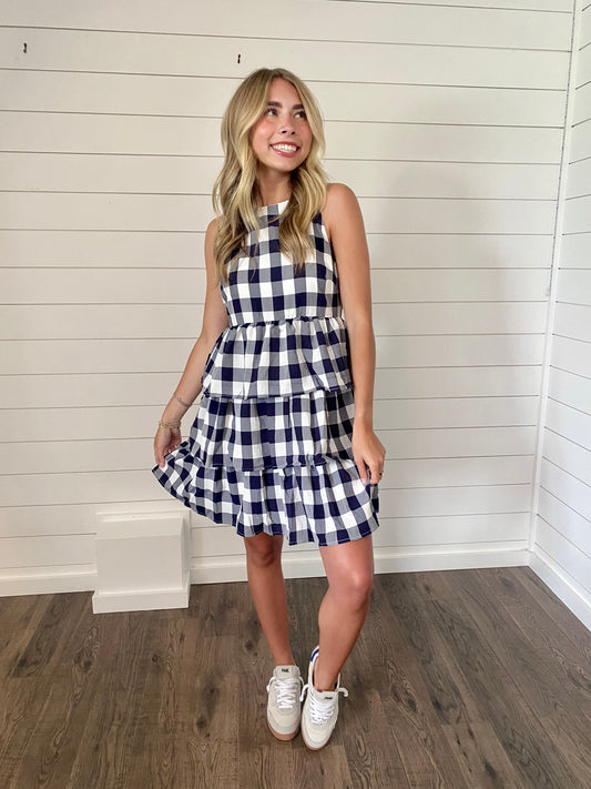 Navy Gingham Dress