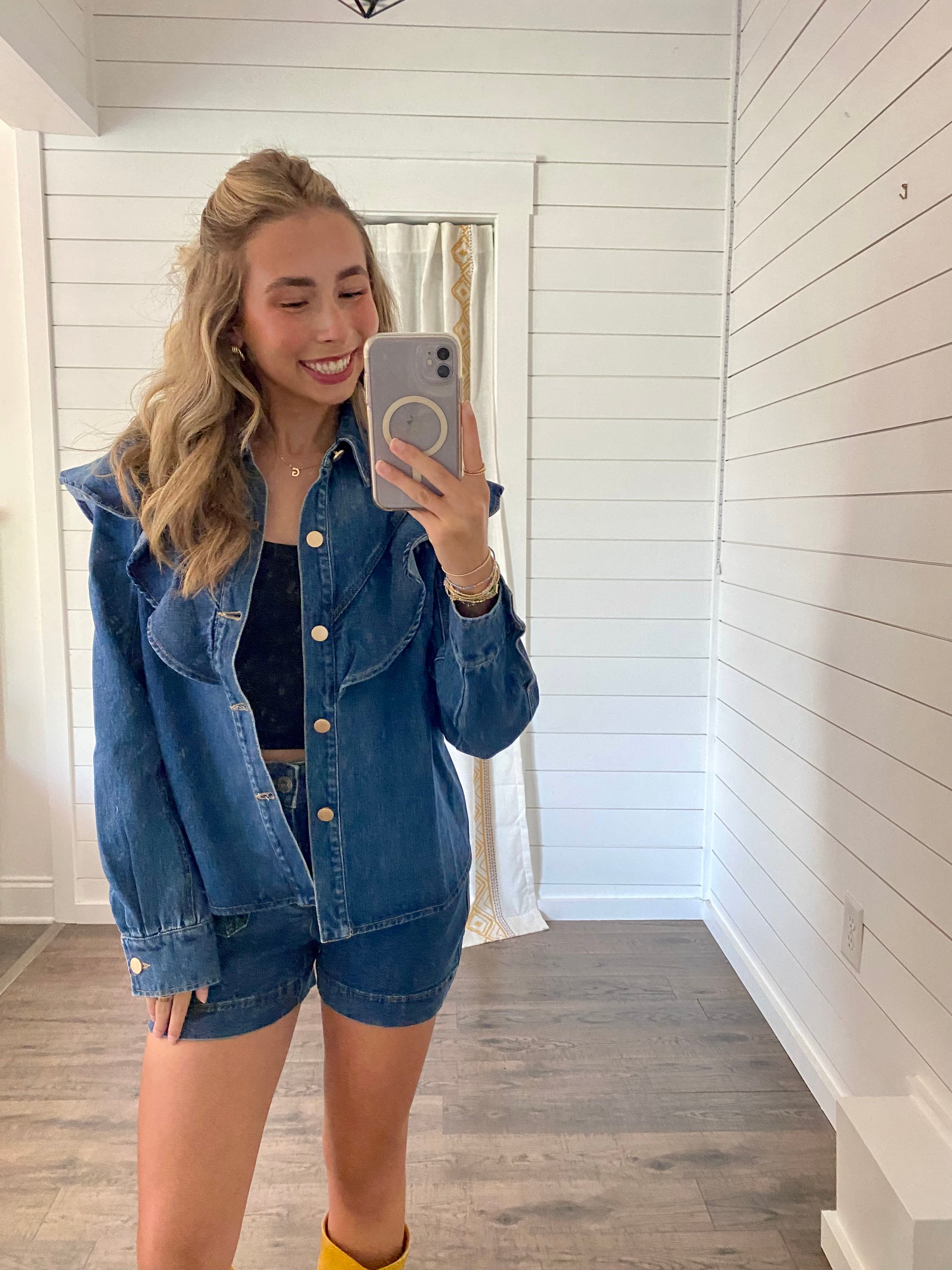 Ruffle Oversized Denim Jacket