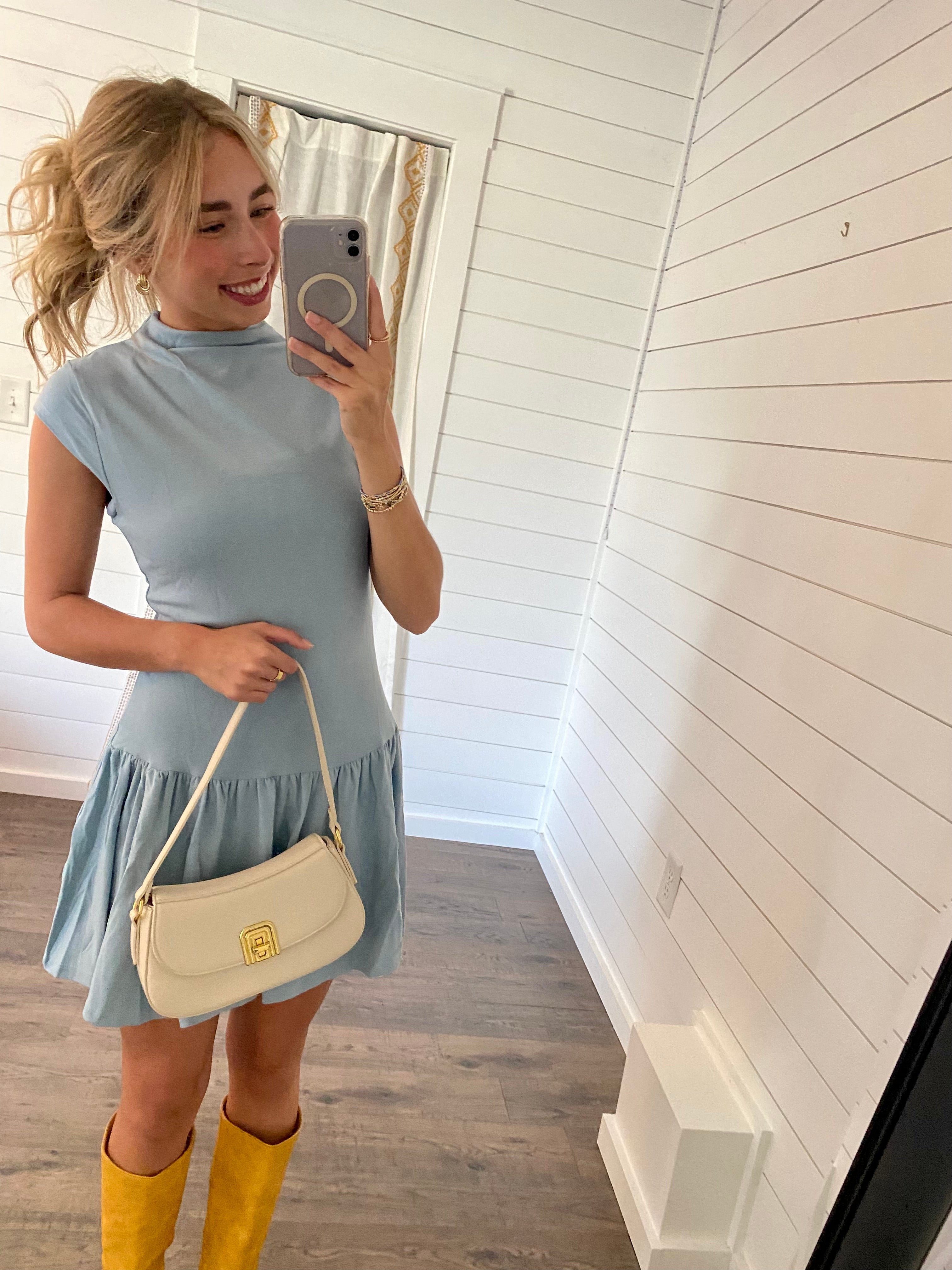 Drop Waist Mock Neckline Dress