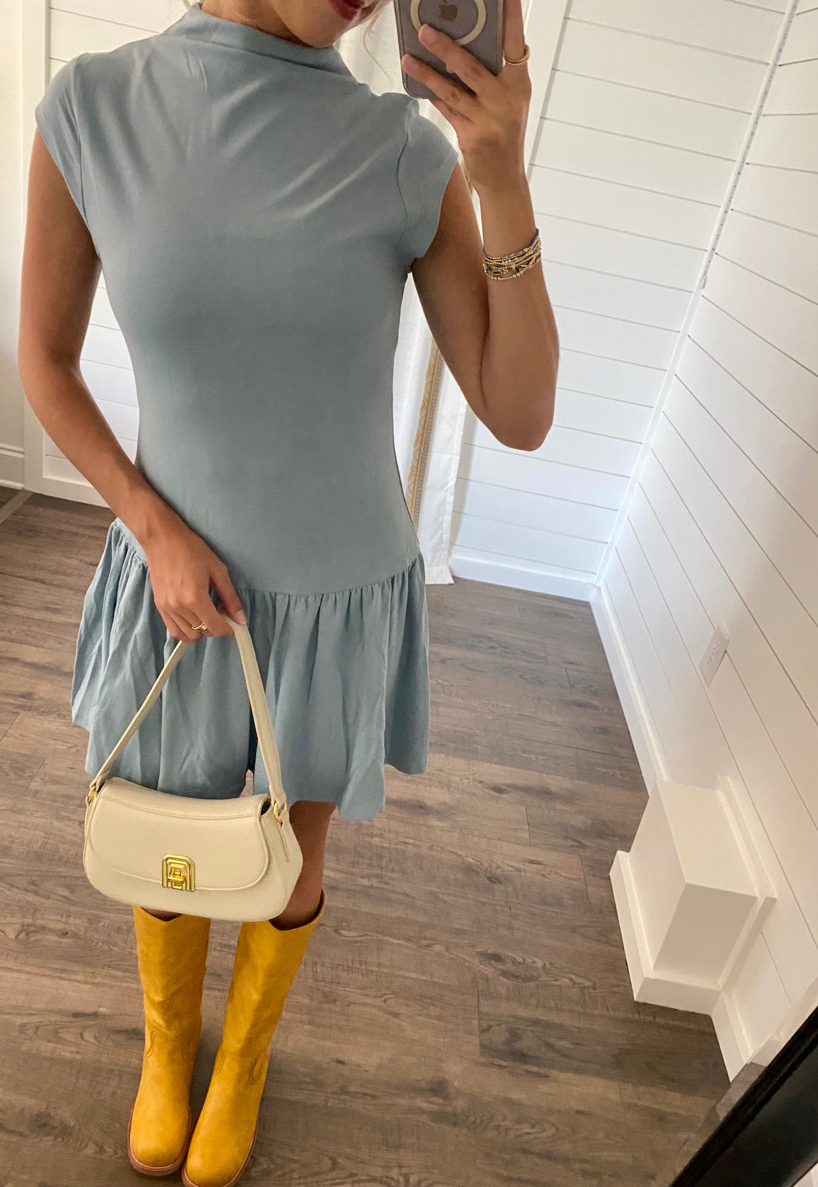 Drop Waist Mock Neckline Dress